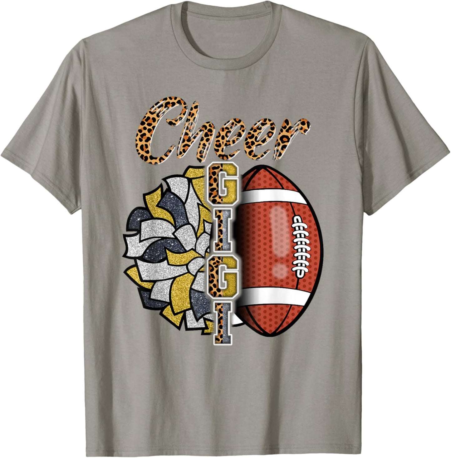 Football Cheer Gigi Grandma Gold Black Pom Pom Leopard T-Shirt - T-Shirt | Sand