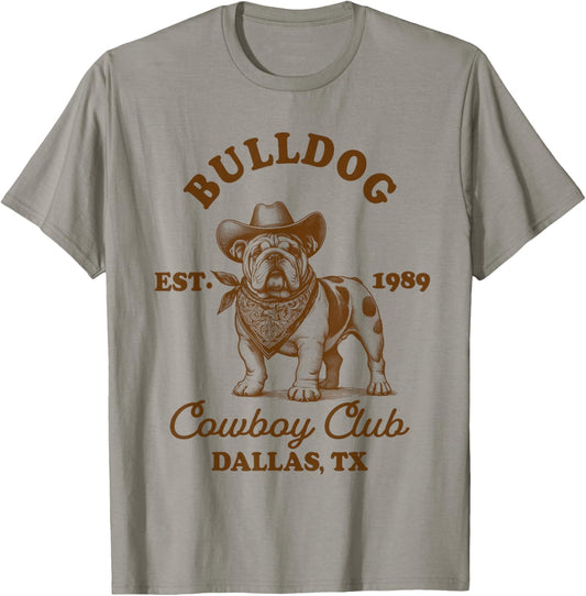 English Bulldog Mom Western Howdy Bulldog Cowboys Club T-Shirt - T-Shirt | Sand