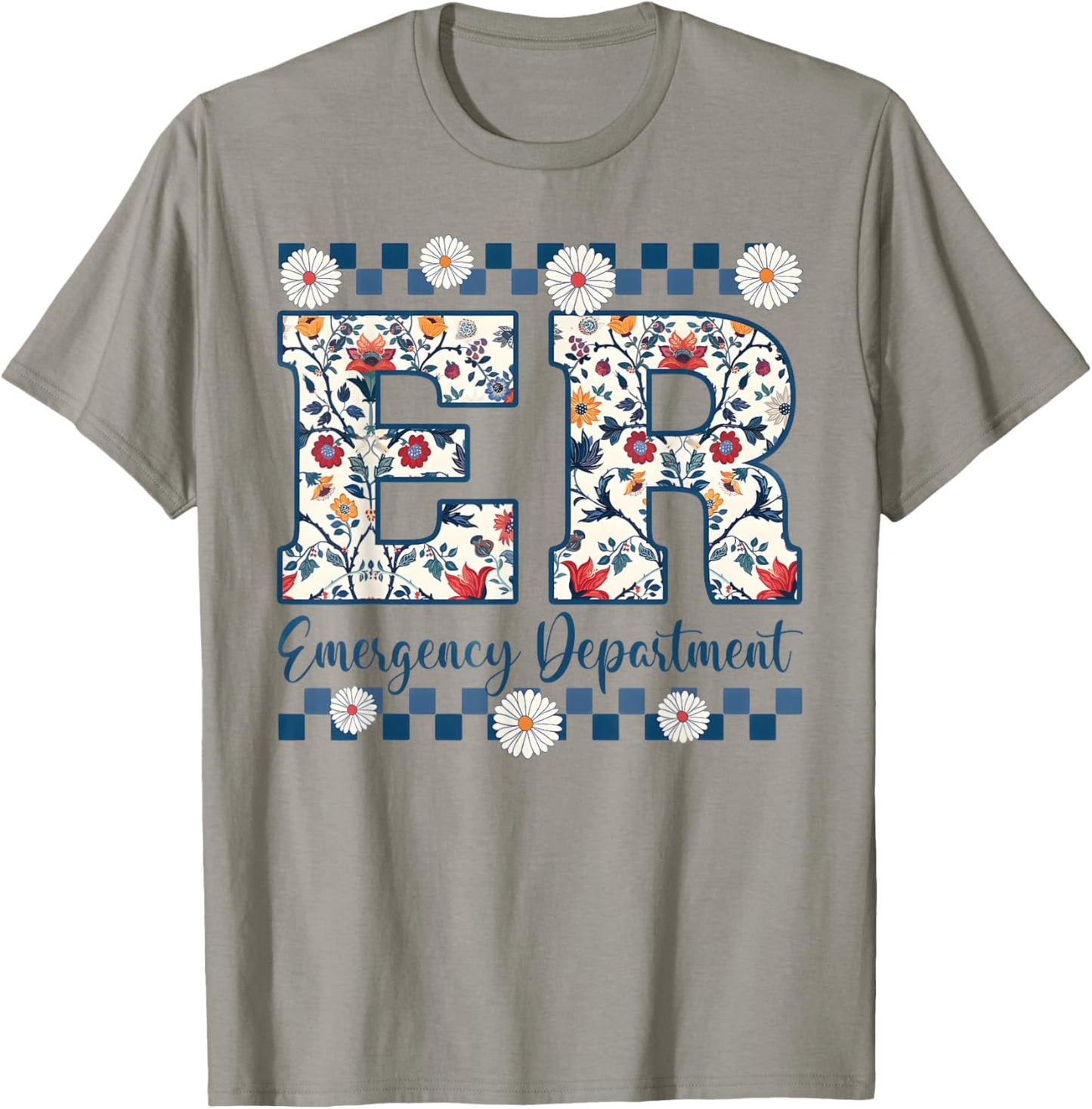 Floral ER Nurse Emergency Department Emergency Room RN T-Shirt - T-Shirt | Sand