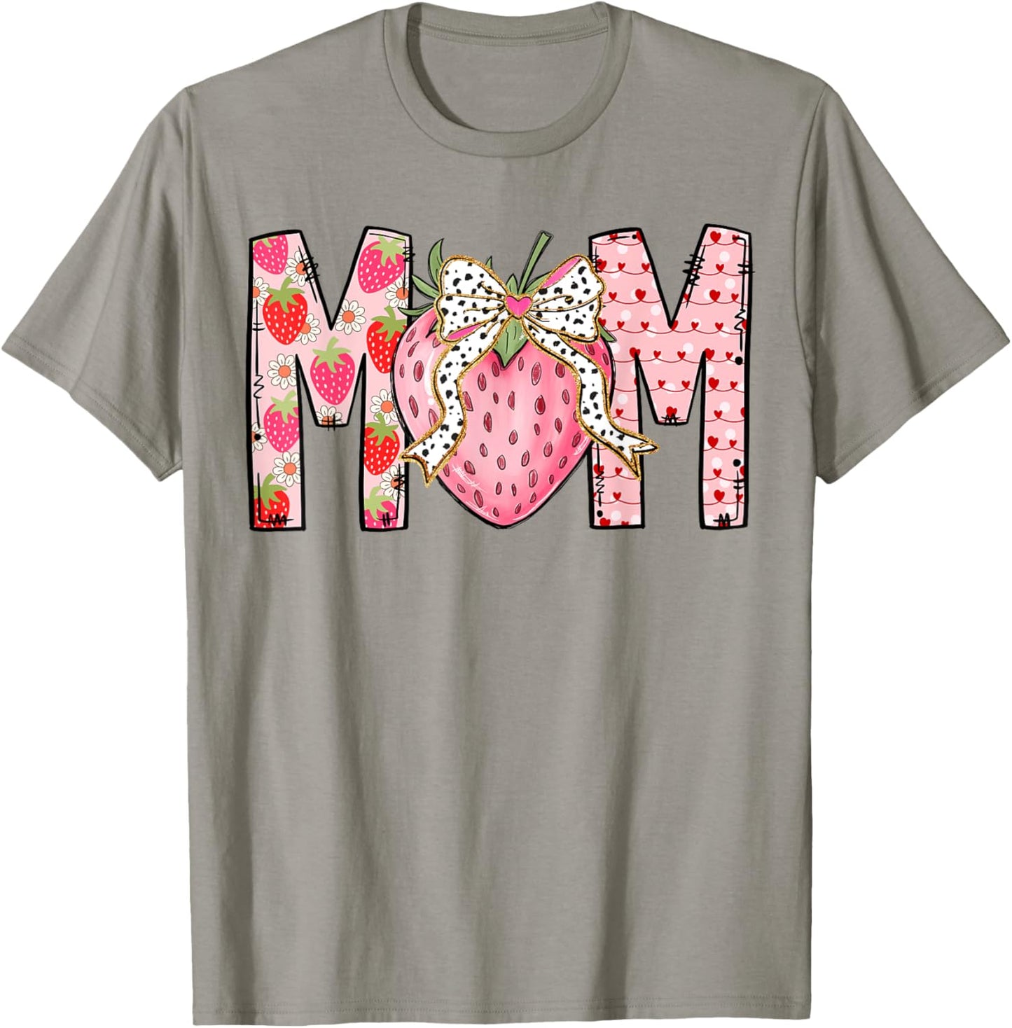Mom Strawberry Coquette Bow Happy Valentine's Day 2025 T-Shirt - T-Shirt | Sand