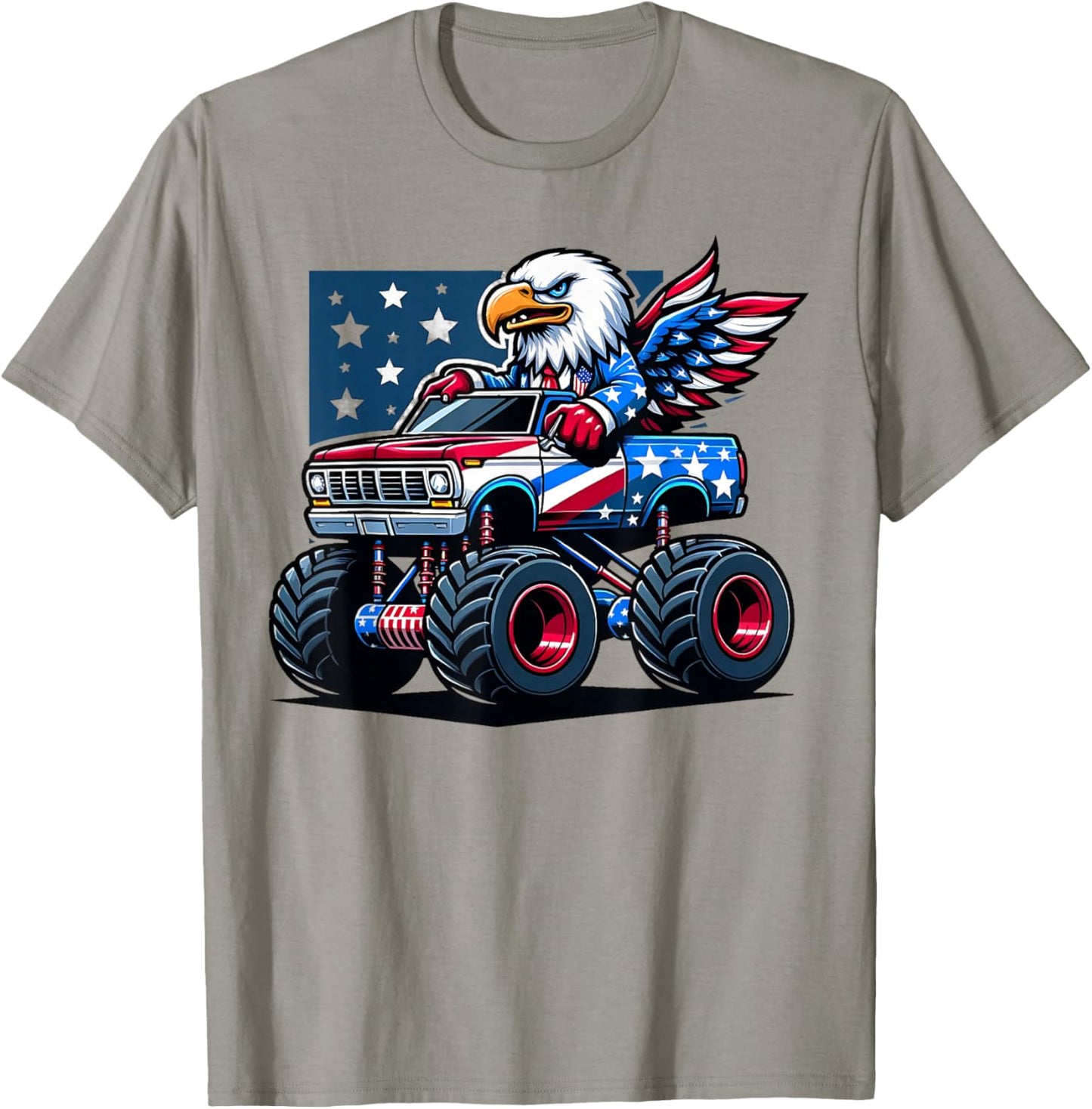 4th of July Shirts Boys Kids American Flag Truck Eagle USA T-Shirt - T-Shirt | Sand