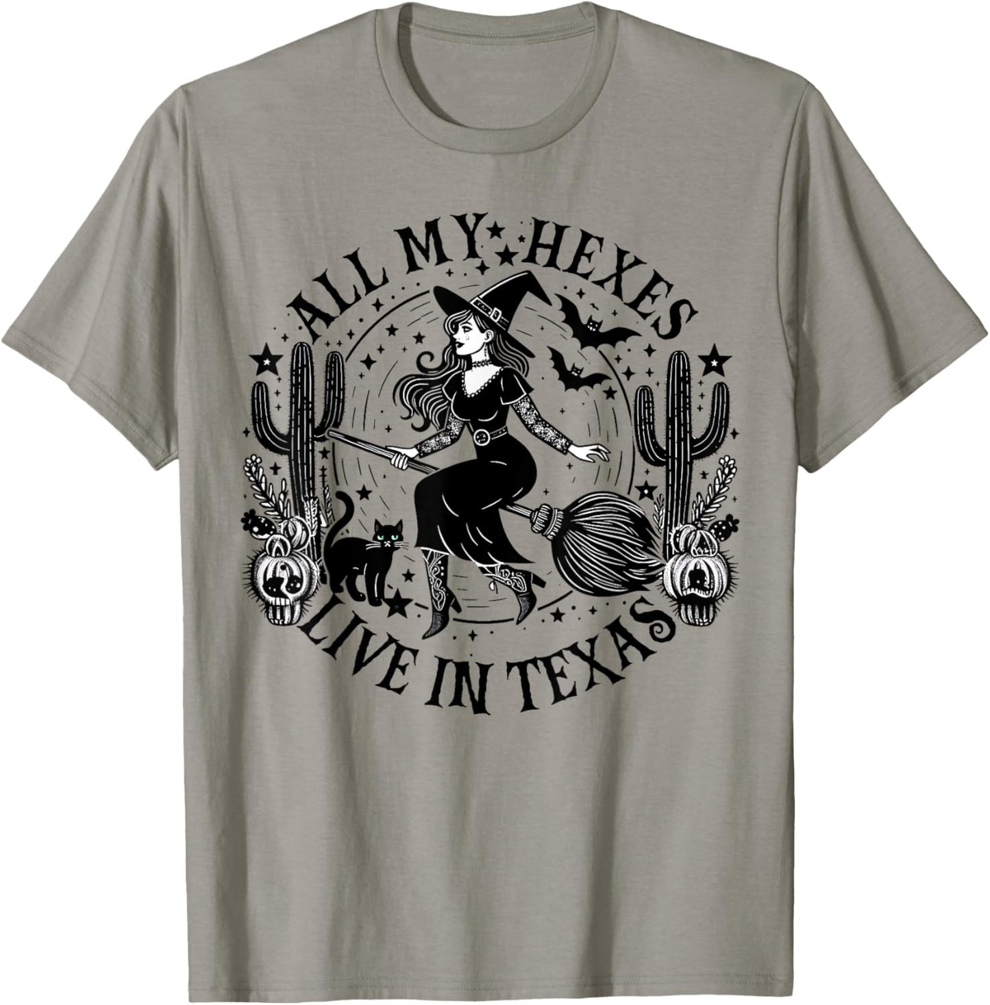 All My Hexes Live In Texas Western Country Witch Halloween T-Shirt - T-Shirt | Sand