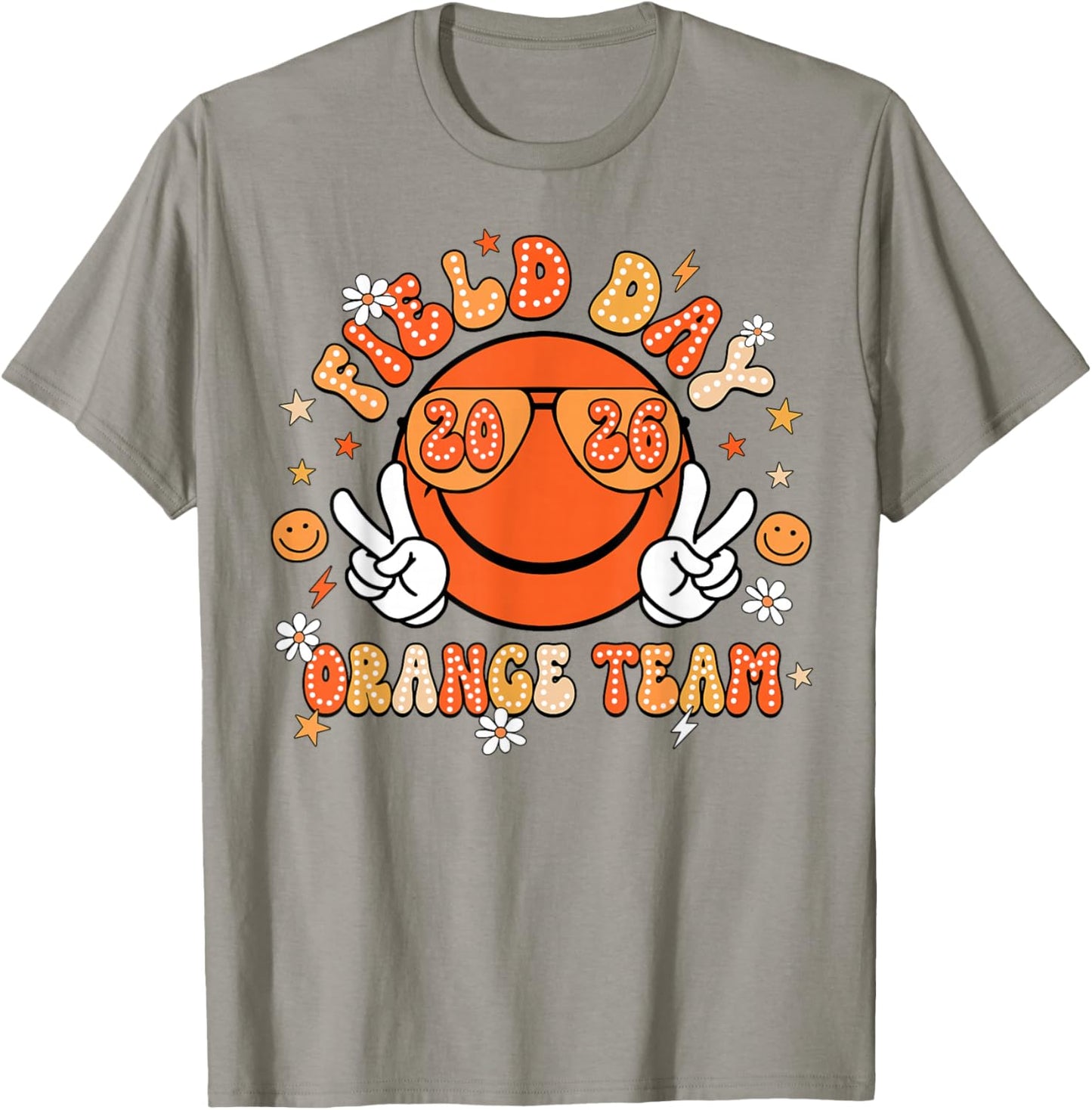 Field Day Orange Team 2026 Smile Face Sunglasses Kid Teacher T-Shirt - T-Shirt | Sand
