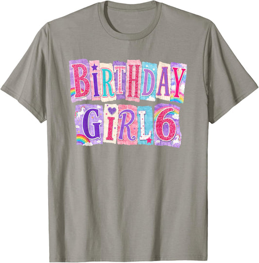Cute Rainbow Pastel Magical Unicorn Party Birthday Girl 6th T-Shirt - T-Shirt | Sand