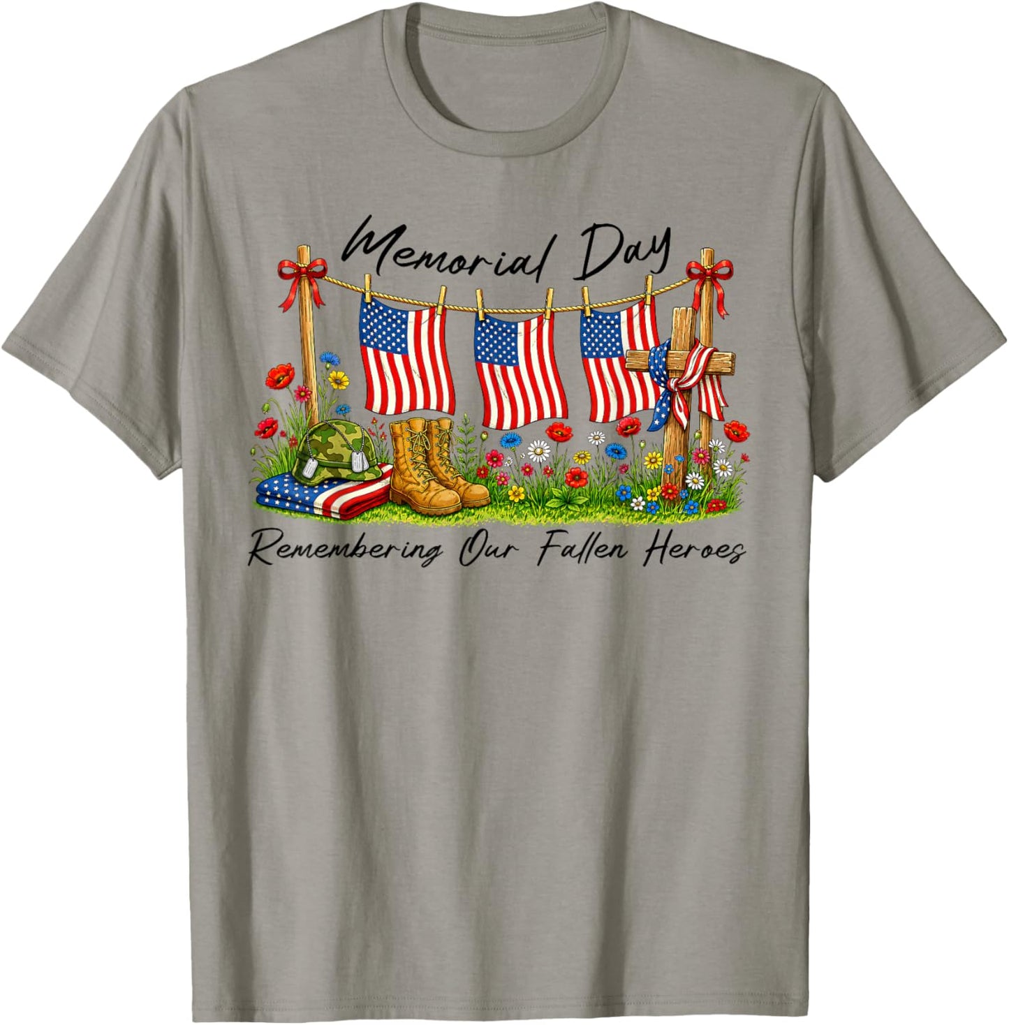 Memorial Day Remembering Our Fallen Heroes Patriotic Us Flag T-Shirt - T-Shirt | Sand