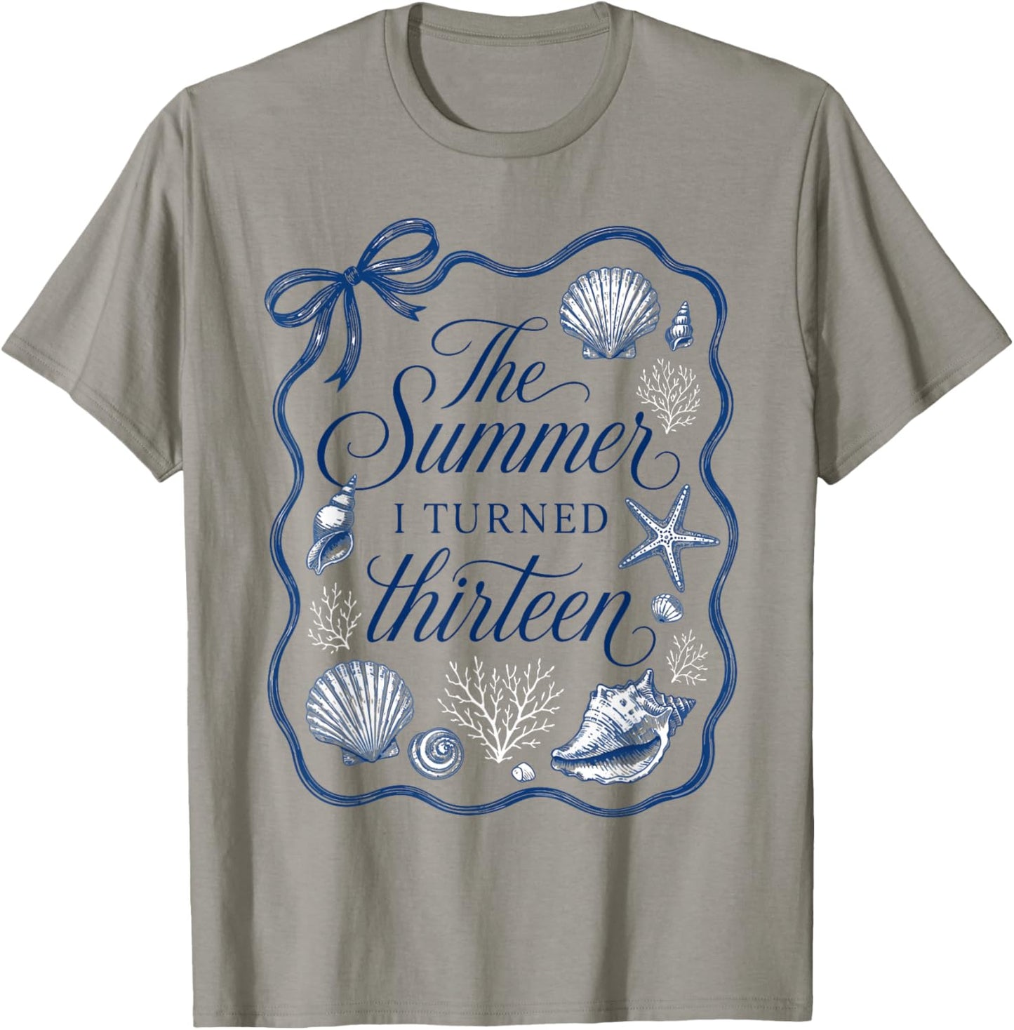 Summer I Turned Thirteen 13th Birthday Seashell Coastal Bow T-Shirt - T-Shirt | Sand