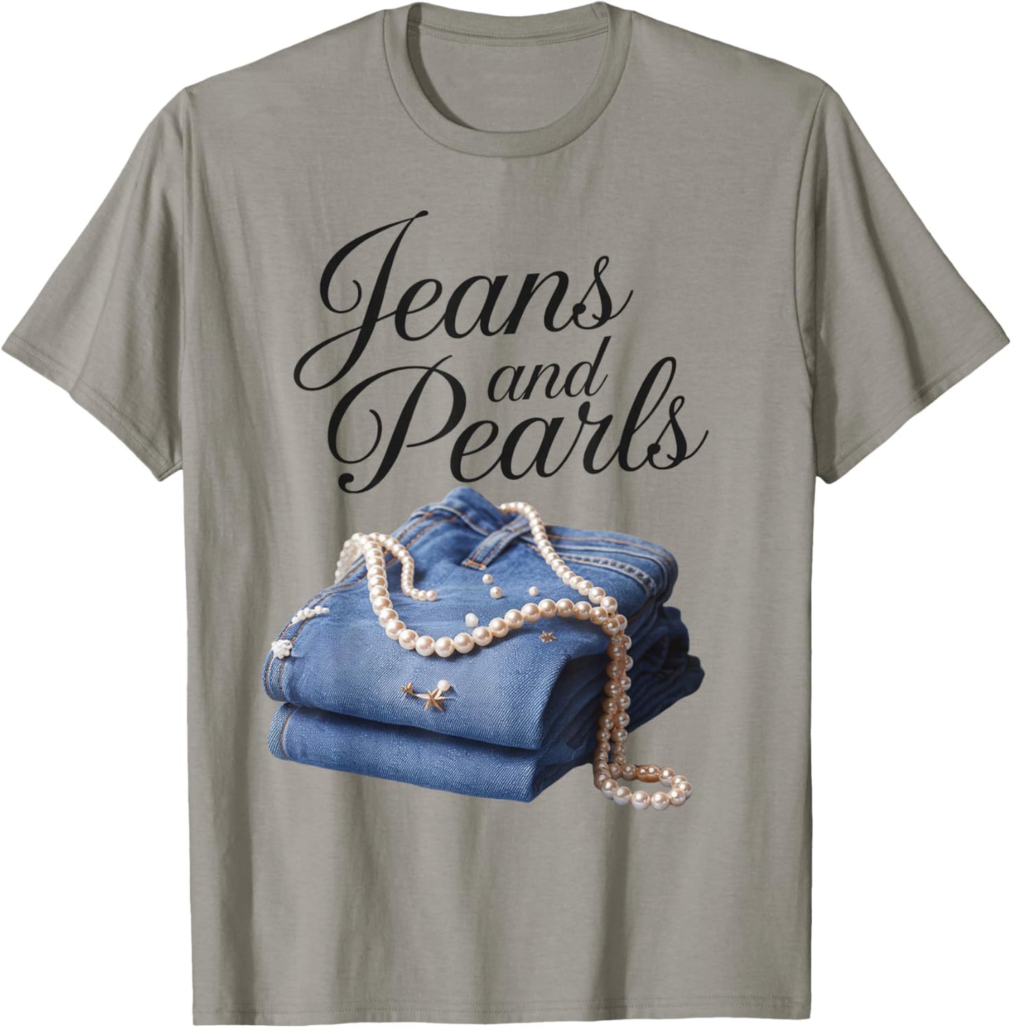 Jeans and Pearls for Ladies 2025 Jeans With Pearls Denim T-Shirt - T-Shirt | Sand