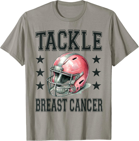 Tackle Breast Cancer Pink Football Helmet Awareness Design T-Shirt - T-Shirt | Sand