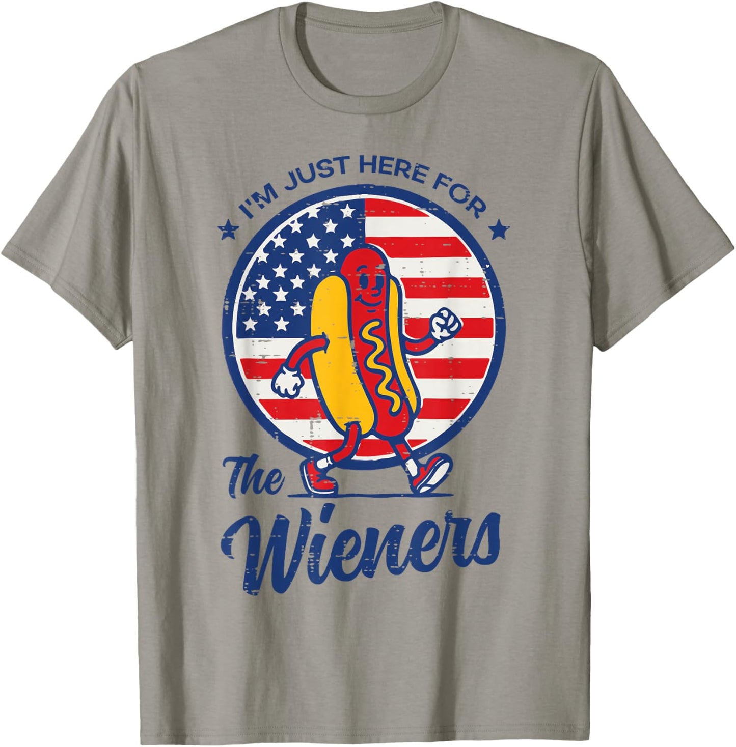 Here for Wieners Hotdog US Flag 4th of July Men Women Kids T-Shirt - T-Shirt | Sand