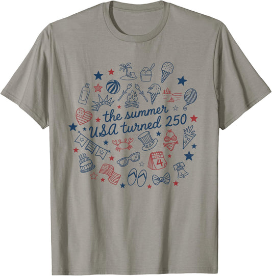 Funny The Summer USA Turns 250 1776-2026 4th of July T-Shirt - T-Shirt | Sand