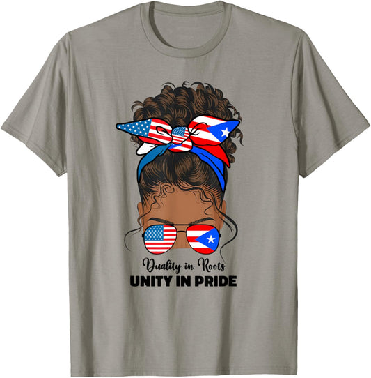 Half American And Puerto Rican Rico Flag Afro Girl Women T-Shirt - T-Shirt | Sand