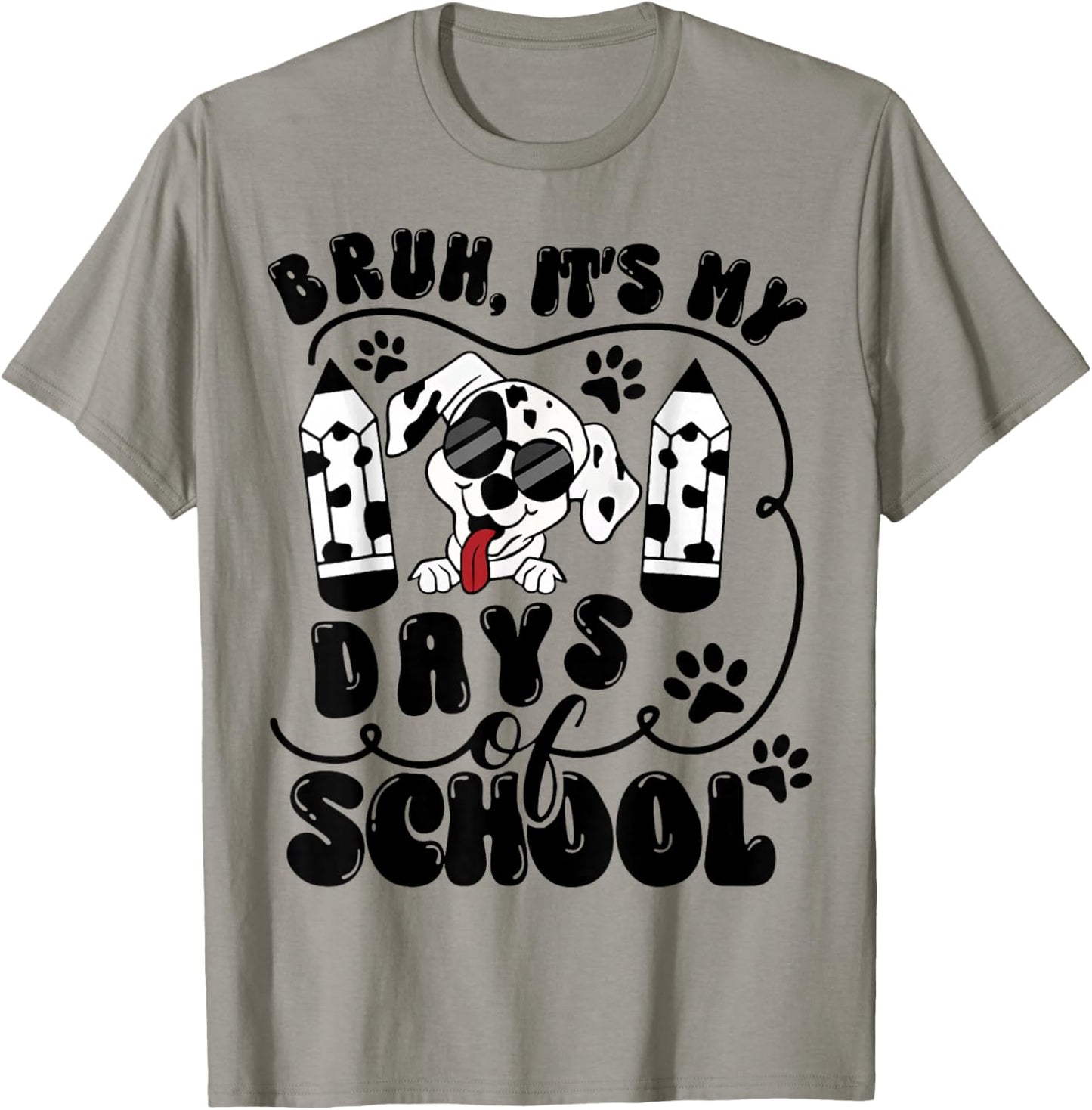 Bruh 100 Days Of School Dalmatian Dog Boys Kids 100th Day T-Shirt - T-Shirt | Sand
