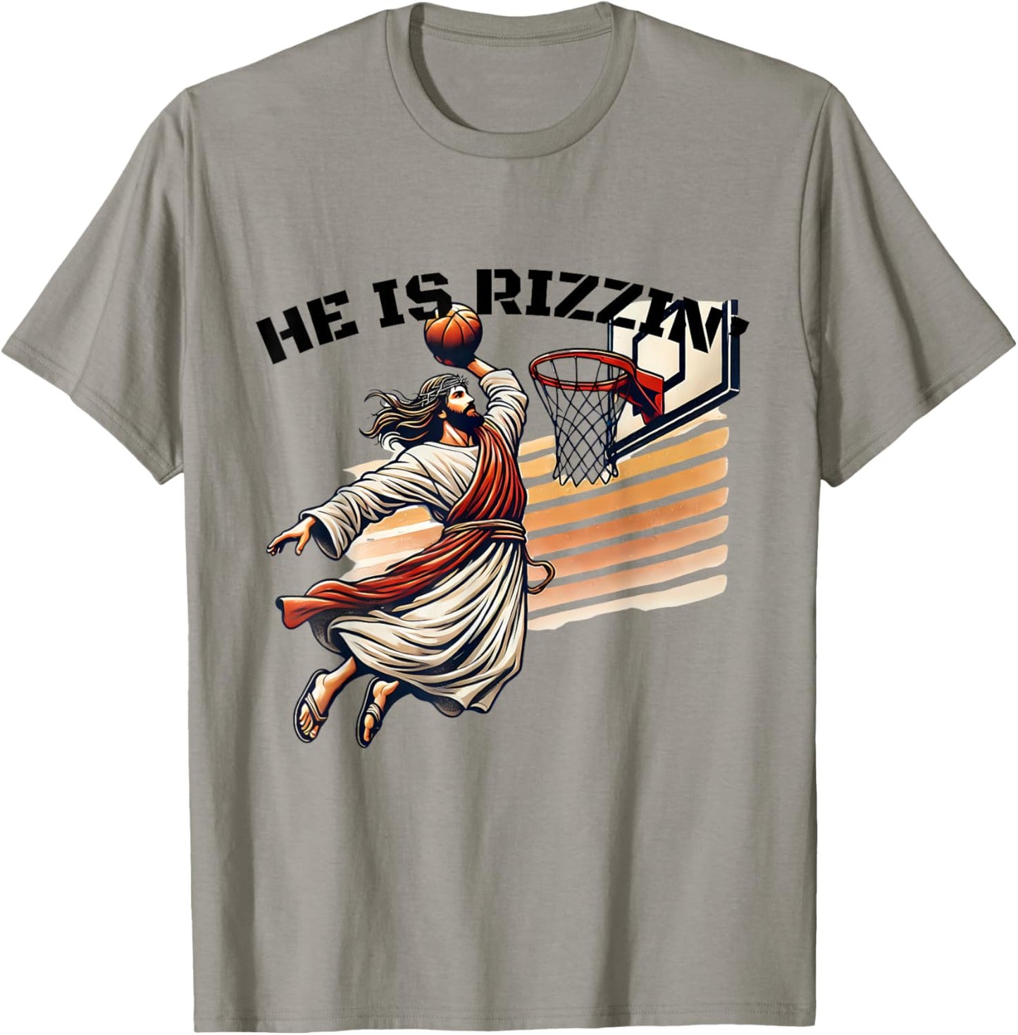 He Is Rizzin Basketball Slam Dunk Humor Fan Easter Christian T-Shirt - T-Shirt | Sand