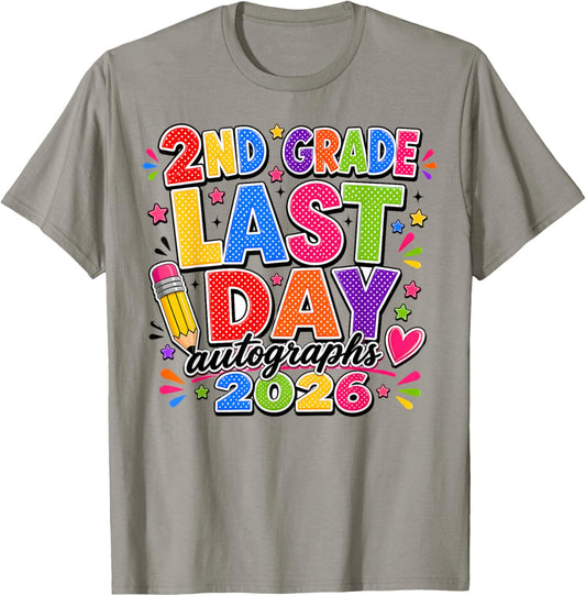 Last Day of School Autographs 2025-2026 2nd Grade Graduation T-Shirt - T-Shirt | Sand