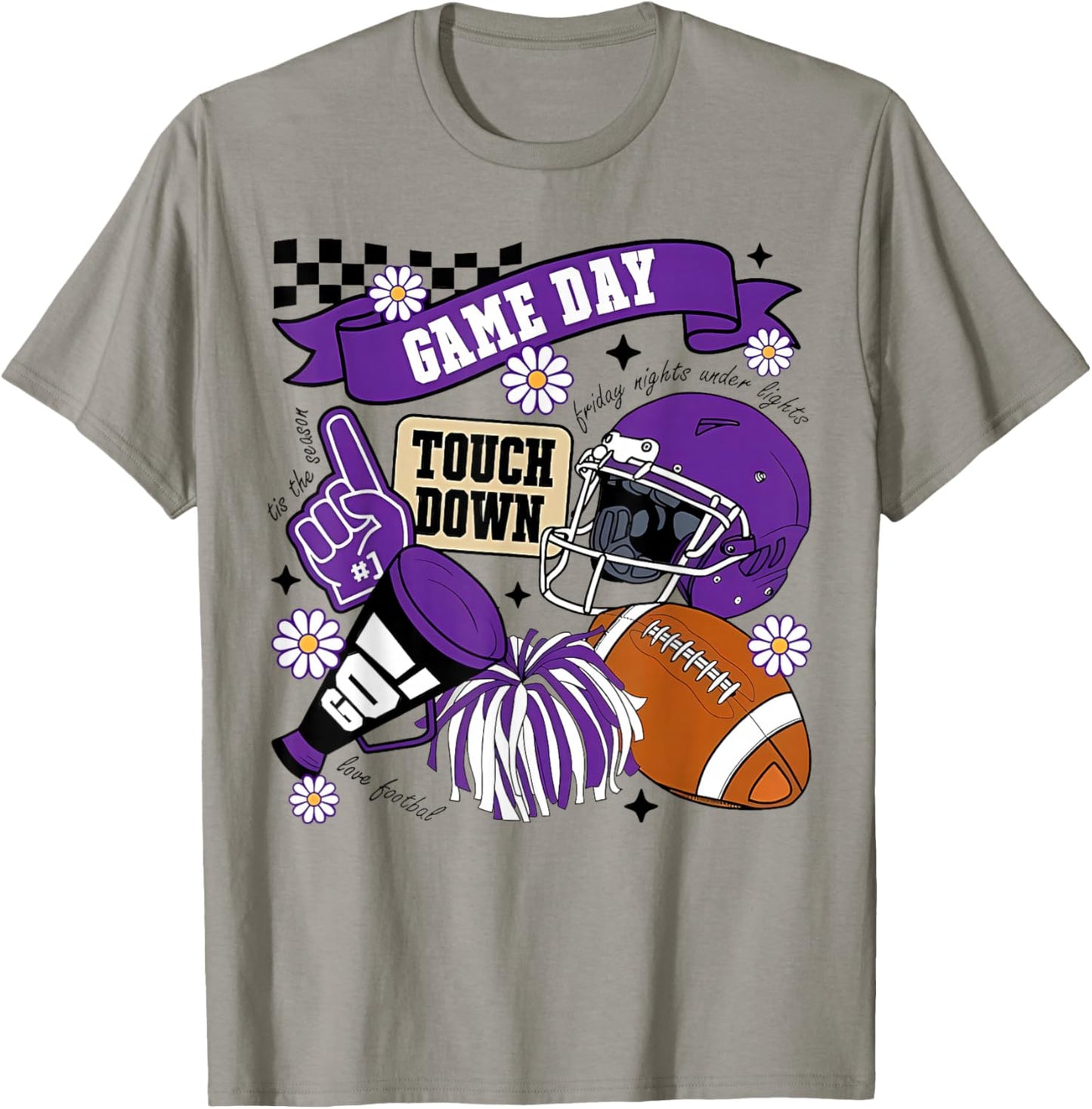 Purple Game Day Touchdown Football Lover Women Mom Men Kids T-Shirt - T-Shirt | Sand