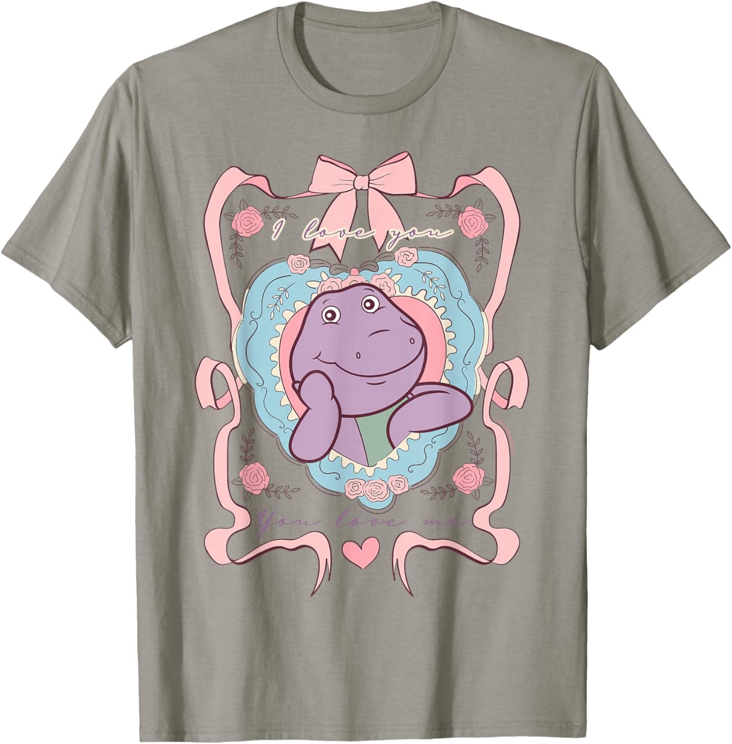 Barney I Love You Heart and Roses Floral Frame T-Shirt - T-Shirt | Sand