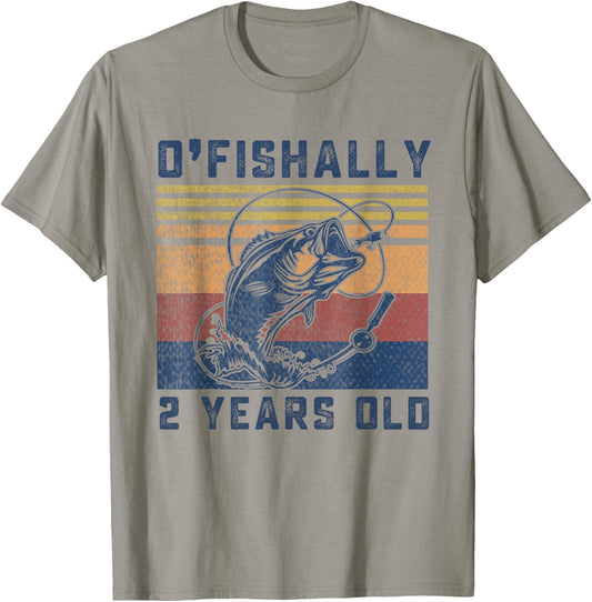 Ofishally 2 Year Old Shirt 2nd Birthday Fishing US Flag T-Shirt - T-Shirt | Sand