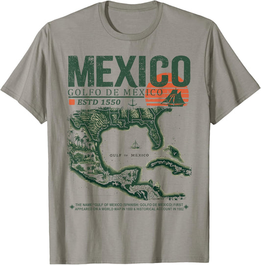 Gulf of Mexico | Golfo de México Forever 1550 Retro Old Map T-Shirt - T-Shirt | Sand