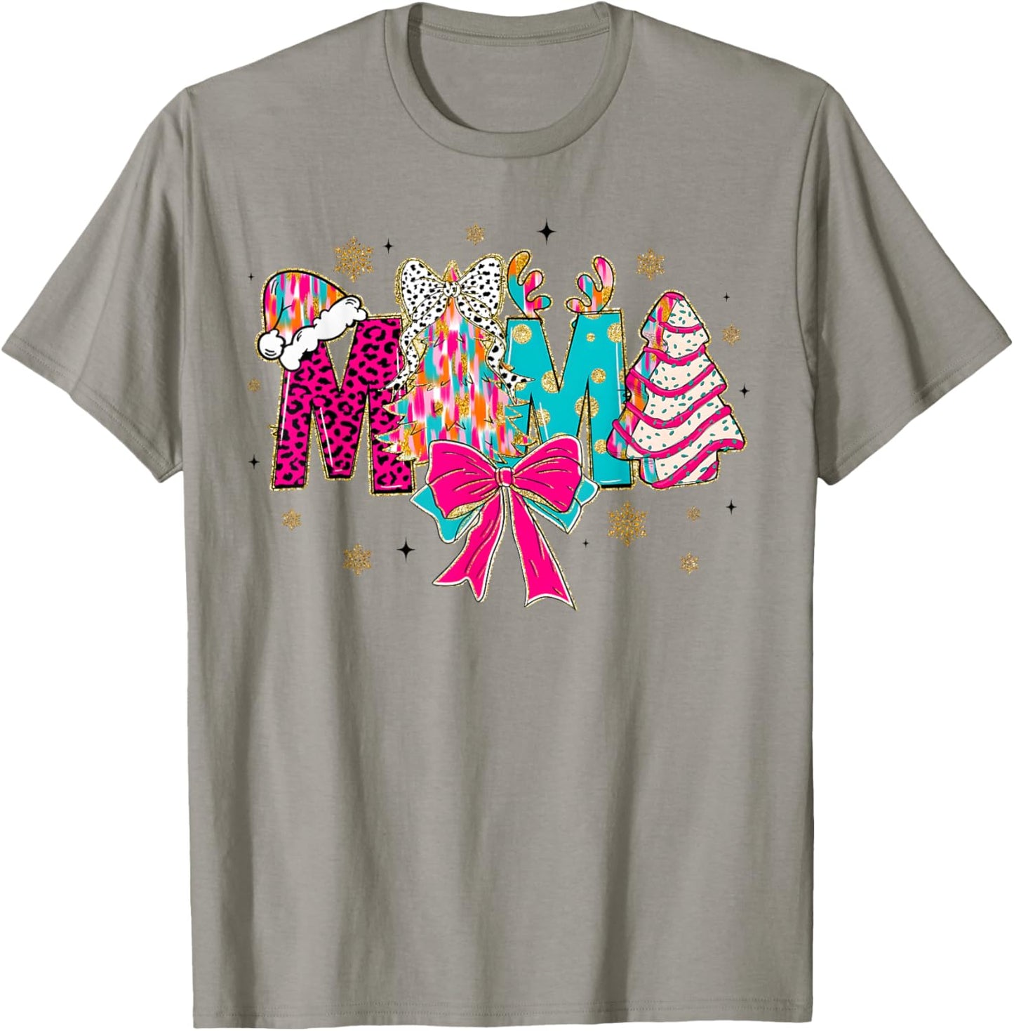 Colorful Coquette Christmas Mama Xmas Tree Cake for Mom Mama T-Shirt - T-Shirt | Sand