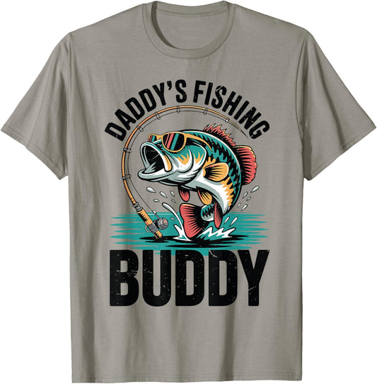 Toddler Daddys Fishing Buddy Dads Cute Largemouth Bass Kids T-Shirt - T-Shirt | Sand