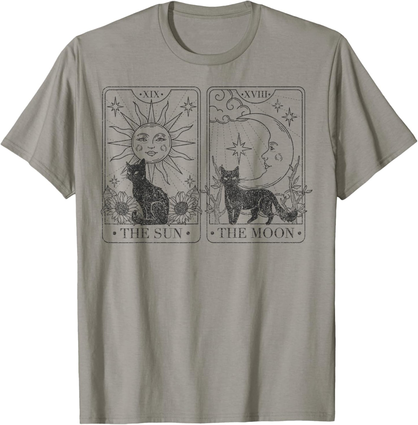 Trendy Apparel Black Cats Tarot Cards The Sun and The Moon T-Shirt - T-Shirt | Sand