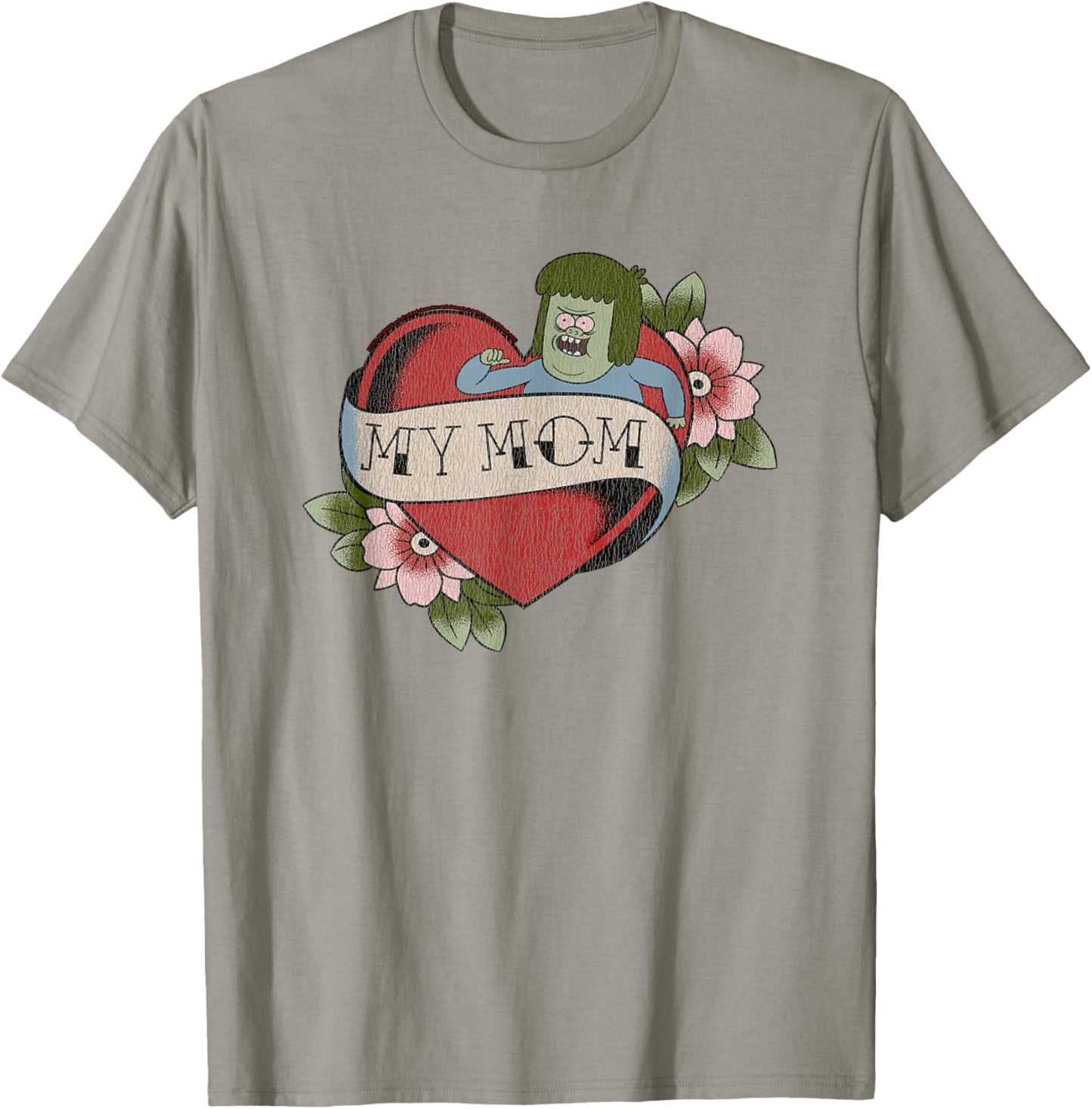 Regular Show Muscle Man My Mom Heart Tattoo Funny Cartoon T-Shirt - T-Shirt | Sand