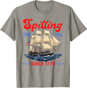 Spilling The Tea Since 1773 Funny 4th of July Men Women Kids T-Shirt - T-Shirt | Sand