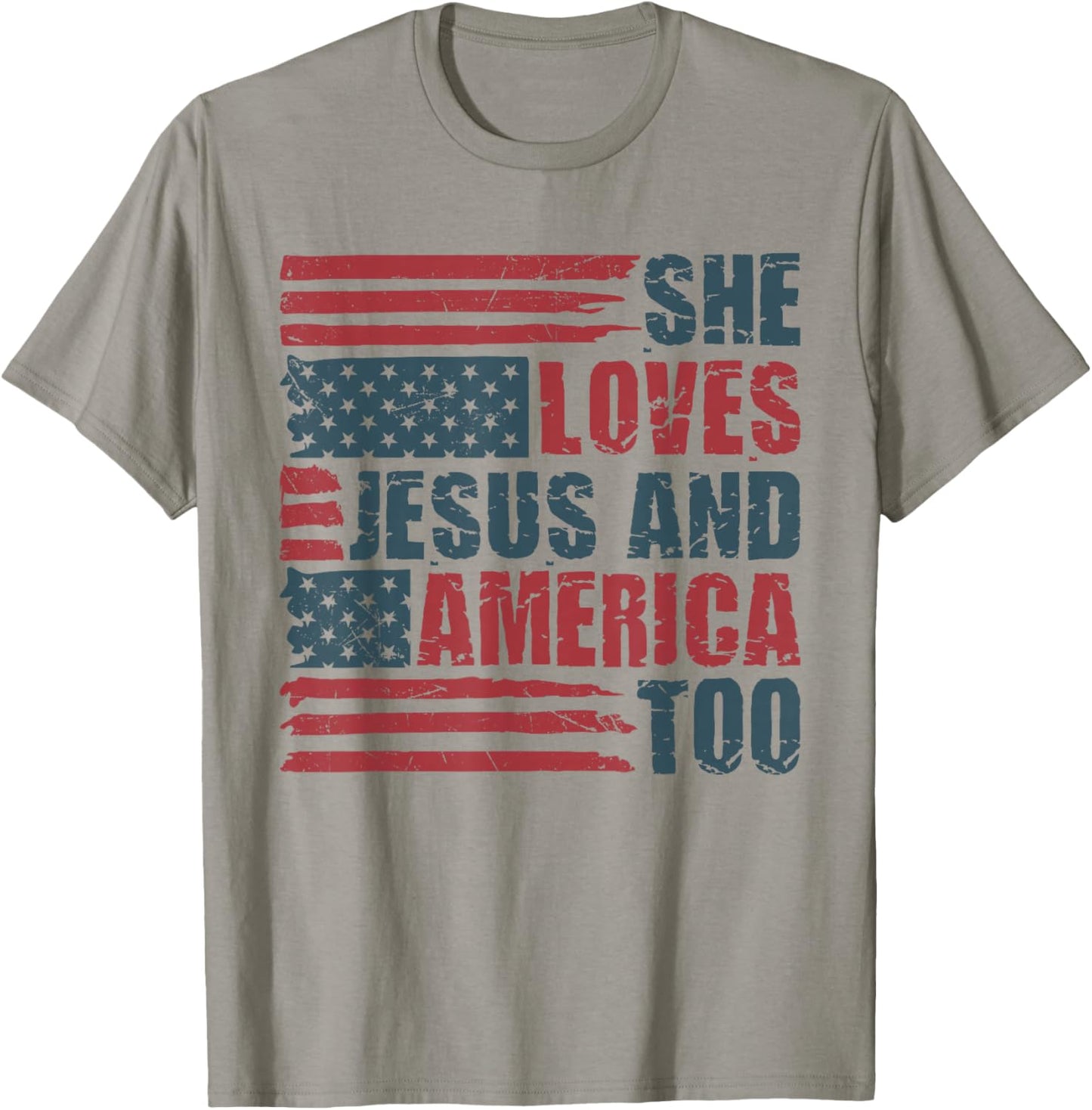 She Loves Jesus And America Too 4th Of July Patriotic Retro T-Shirt - T-Shirt | Sand