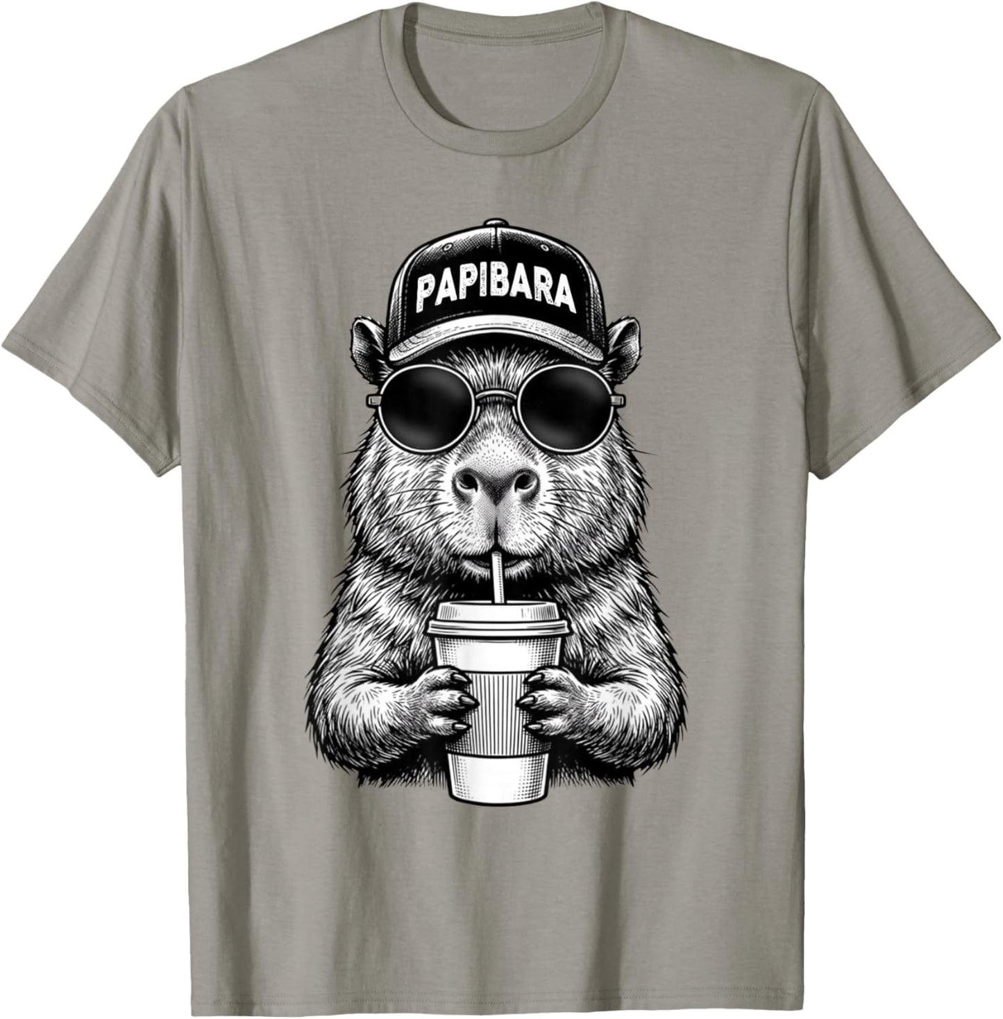 Papibara Vatertag Lustiger Papa Capybara Vater T-Shirt - T-Shirt | Sand