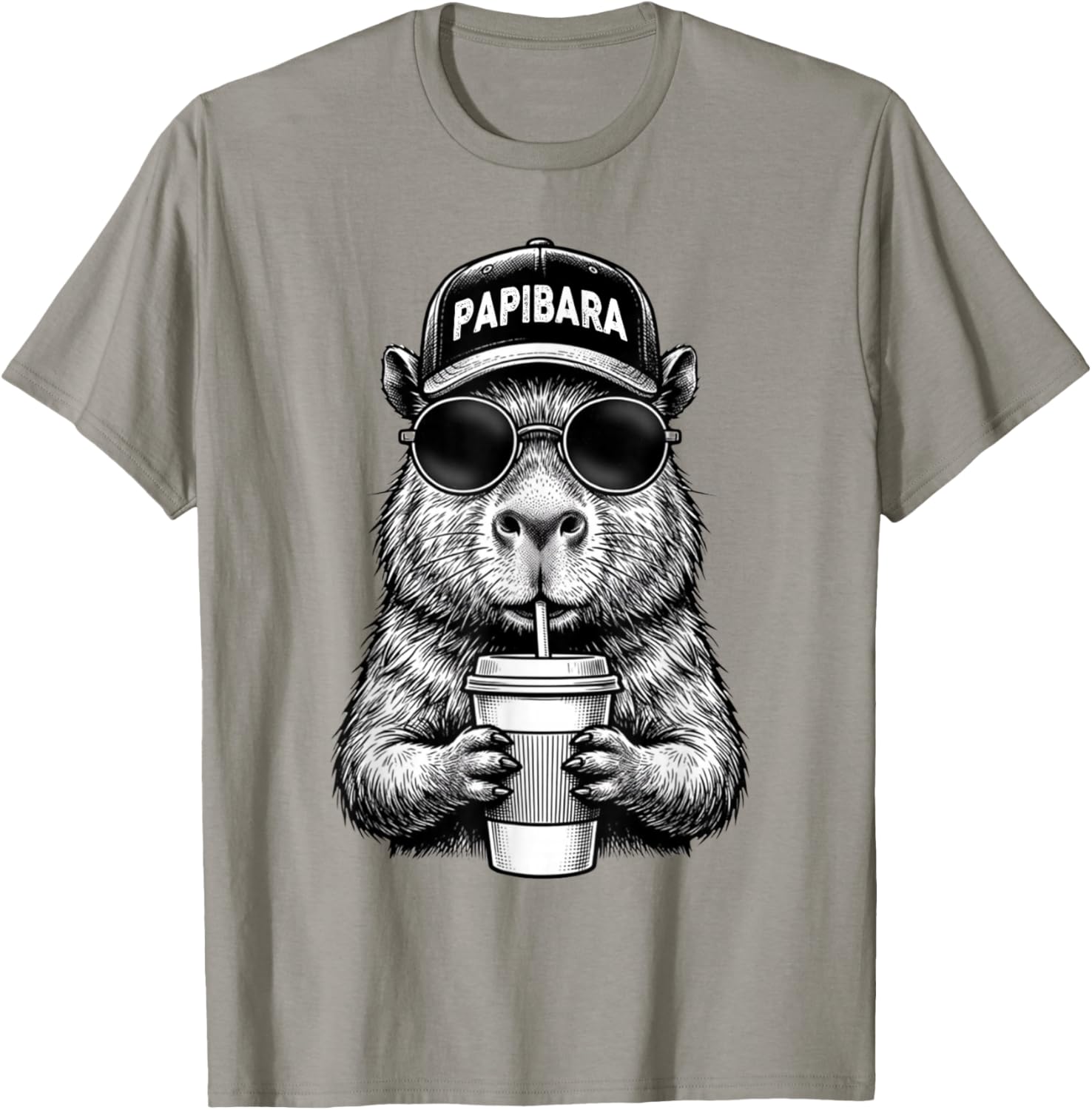 Papibara Vatertag Lustiger Papa Capybara Vater T-Shirt - T-Shirt | Sand