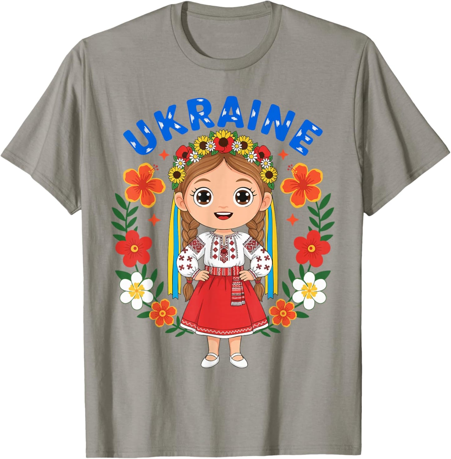 Ukraine Ukrainian Girl Traditional Dress Flowers Heritage T-Shirt - T-Shirt | Sand