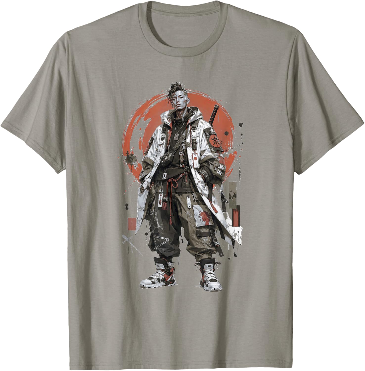 Urban Samurai Techwear Warrior Red Sun Street Art T-Shirt - T-Shirt | Sand