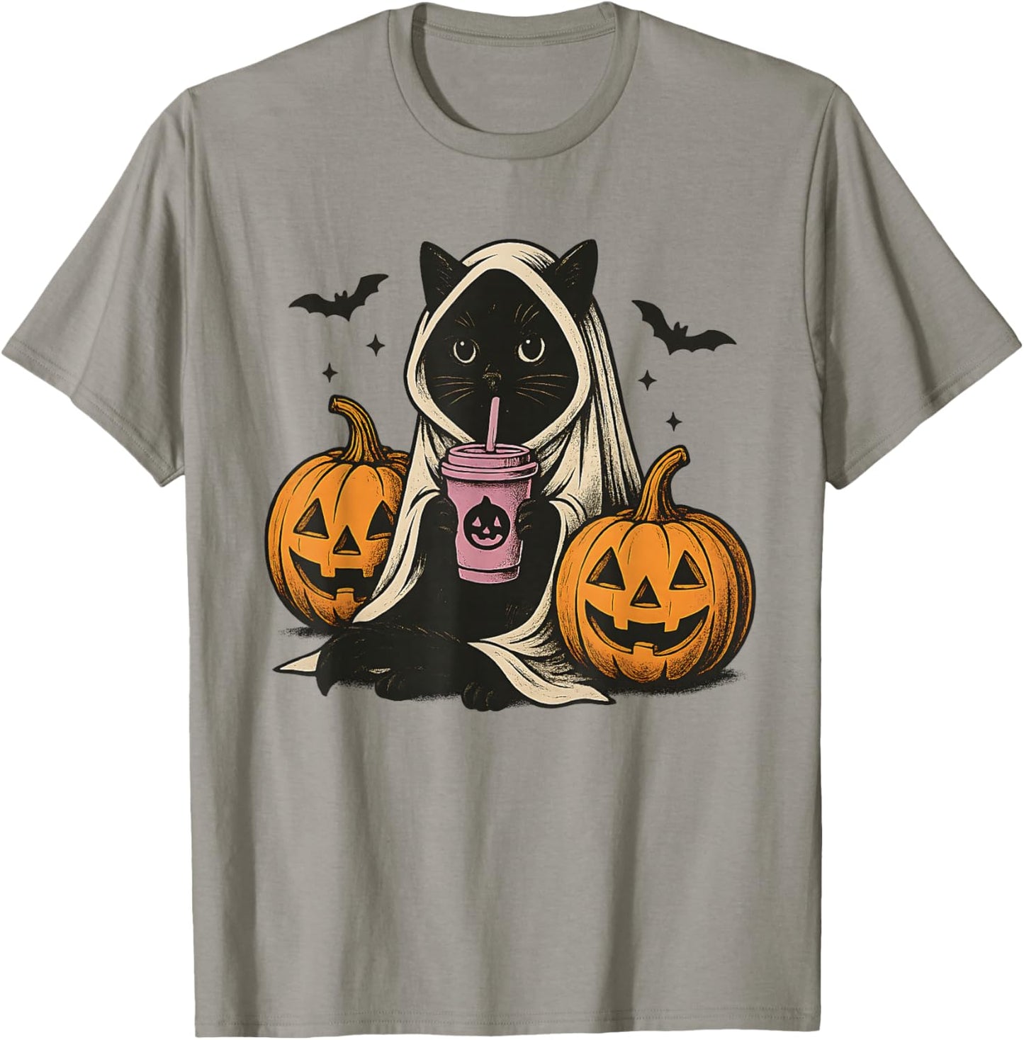 Black Cat Ghost Halloween T-Shirt - T-Shirt | Sand