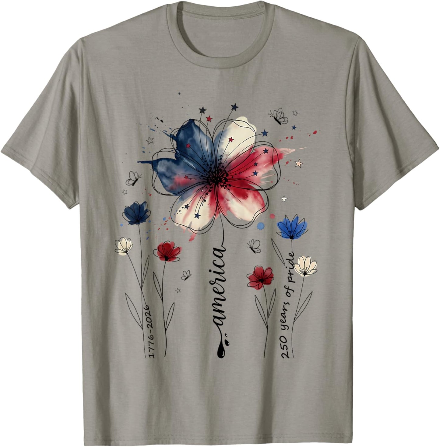 250 Years Pride American Flag Flower Doodle USA Girls Women T-Shirt - T-Shirt | Sand