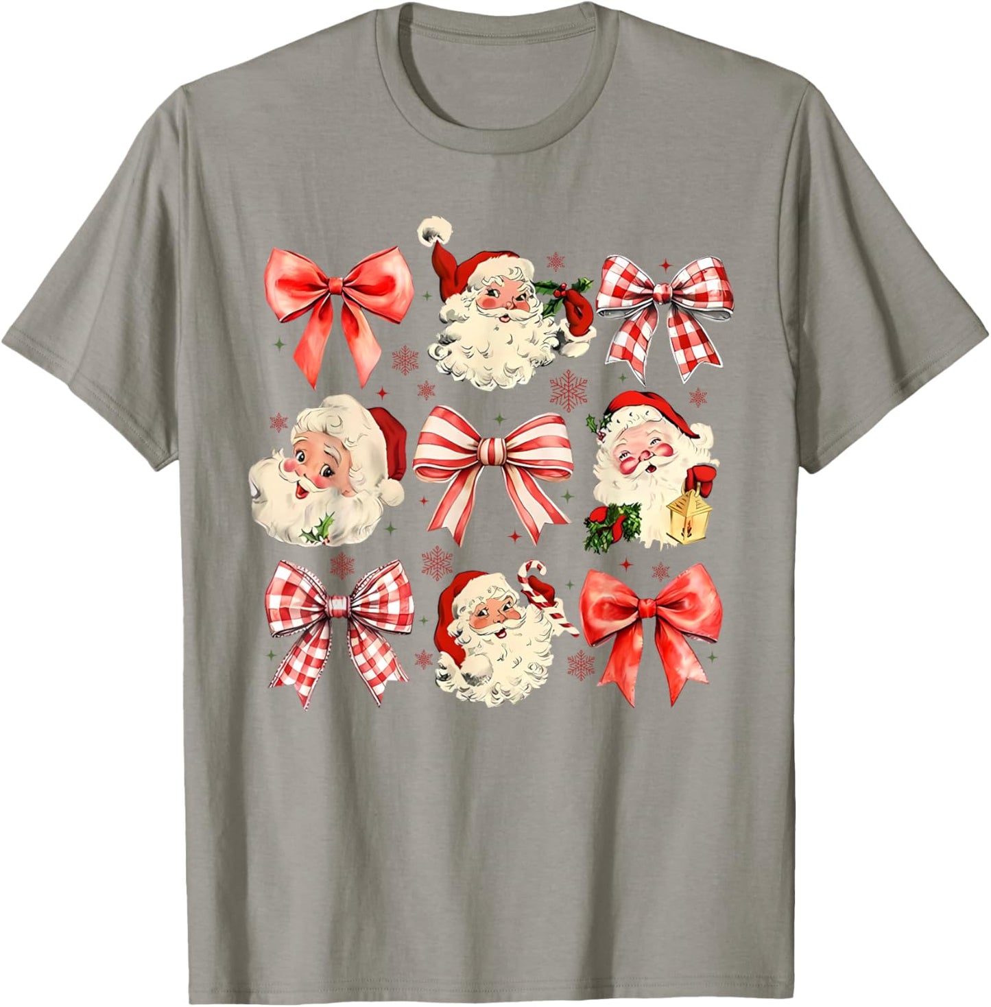 Retro Coquette Santa Red Bows Christmas Girl T-Shirt - T-Shirt | Sand