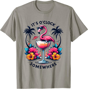 It's 5 O'Clock Somewhere Flamingo Beach Vacation Drinking Women T-Shirt - T-Shirt | Sand