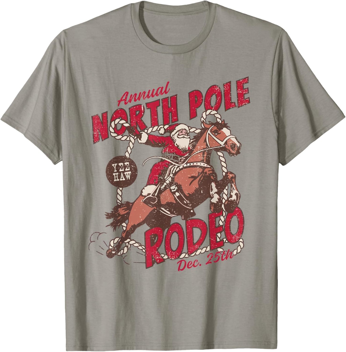 Vintage North Pole Rodeo Cowboy Santa Country Christmas T-Shirt - T-Shirt | Sand