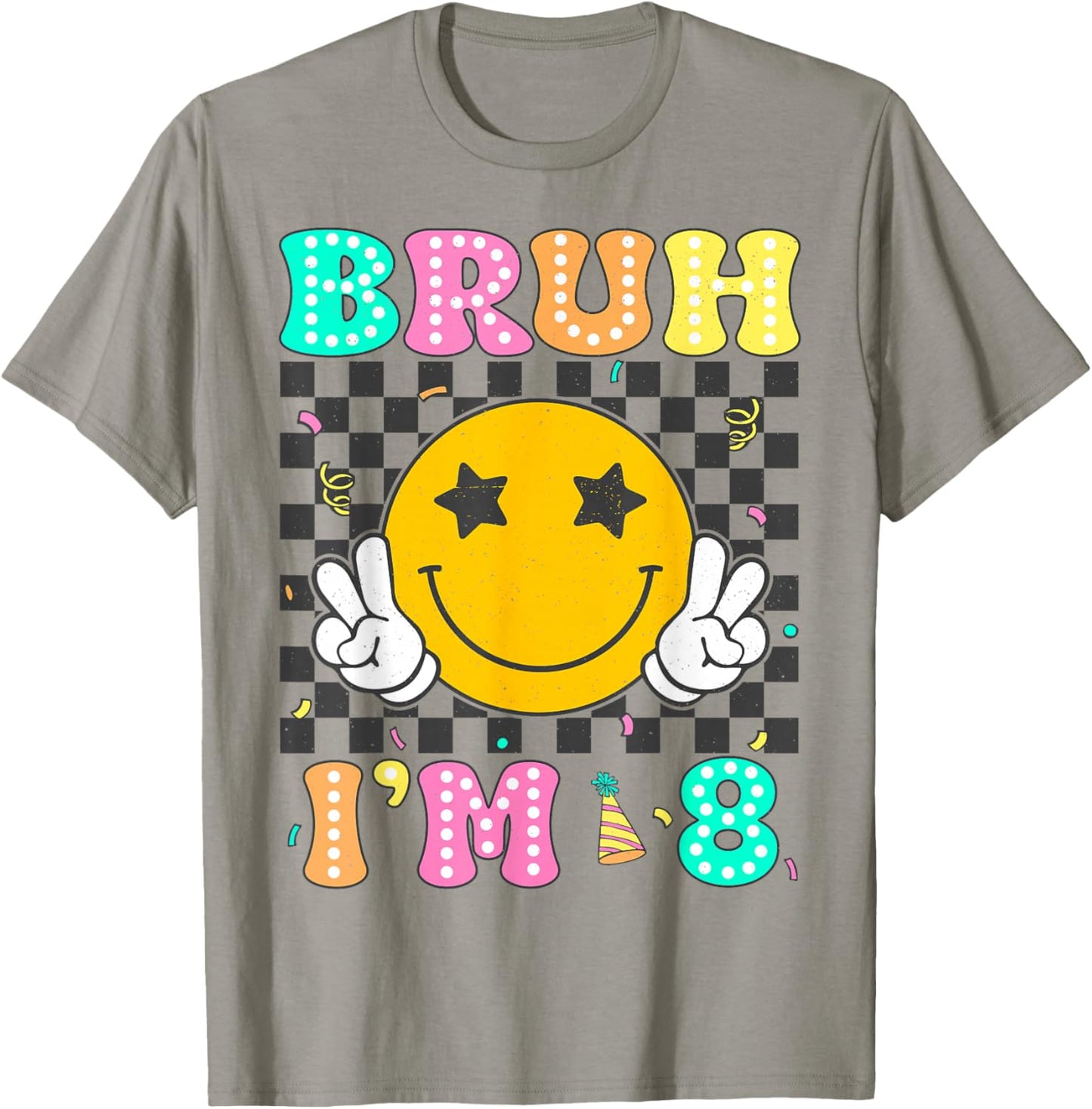 Bruh I'm 8 Years Old Boys Girls Retro Groovy 8th Birthday T-Shirt - T-Shirt | Sand