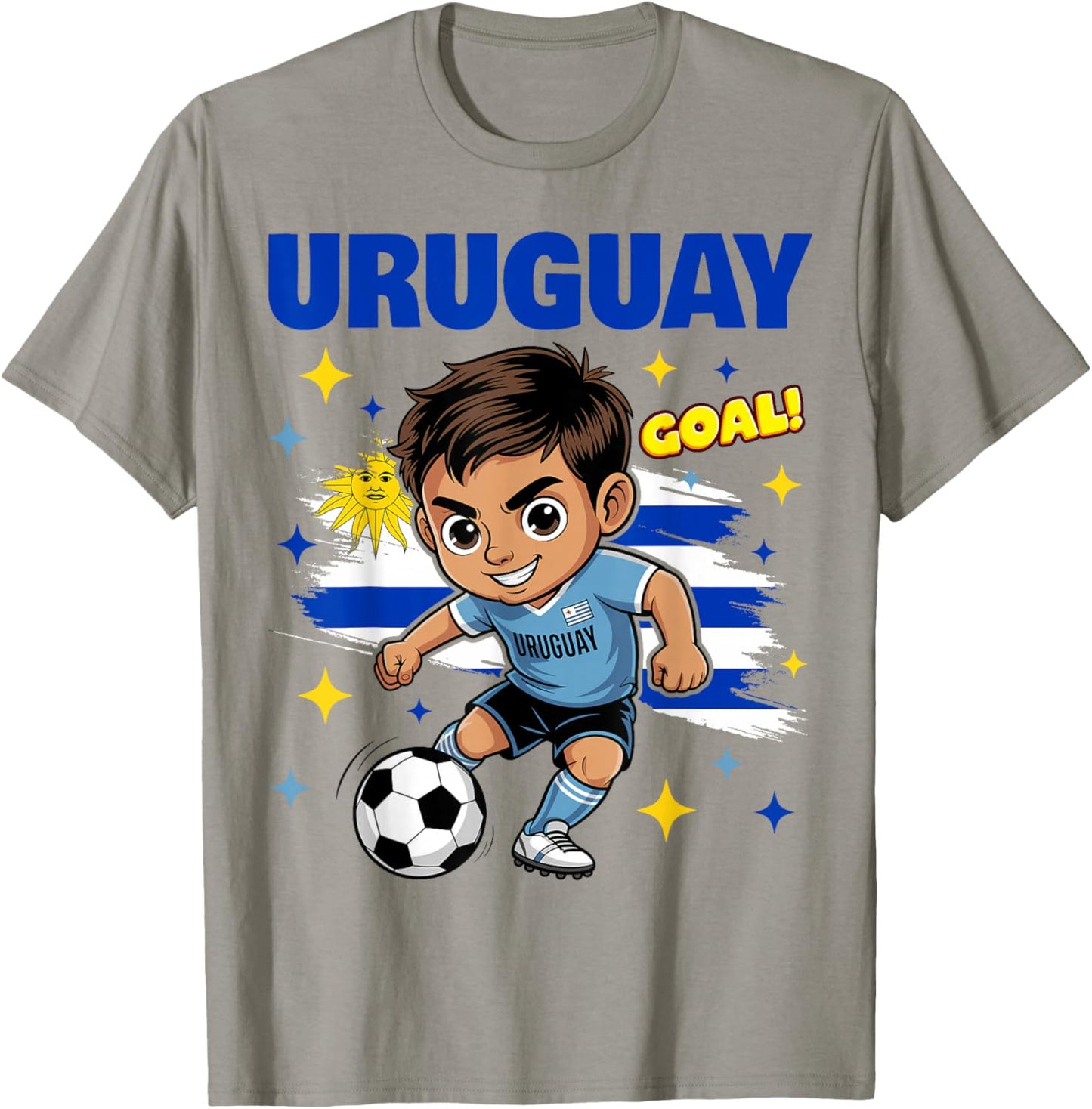 Uruguay Kid Goal Cartoon Uruguay Flag for Kids T-Shirt - T-Shirt | Sand