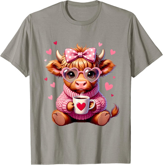 Highland Cow Cute Adorable Highland Cow Girl Graphic T-Shirt - T-Shirt | Sand