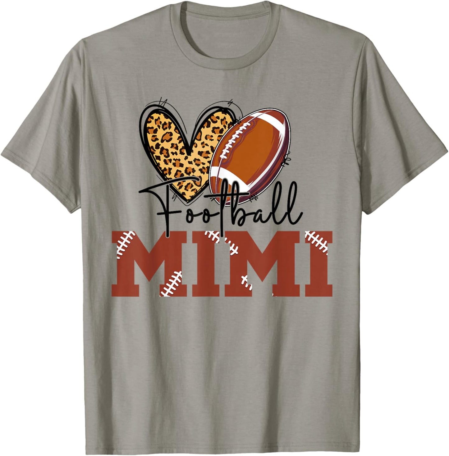 Football Mimi Leopard Heart Football Lover T-Shirt - T-Shirt | Sand