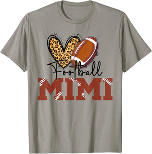 Football Mimi Leopard Heart Football Lover T-Shirt - T-Shirt | Sand