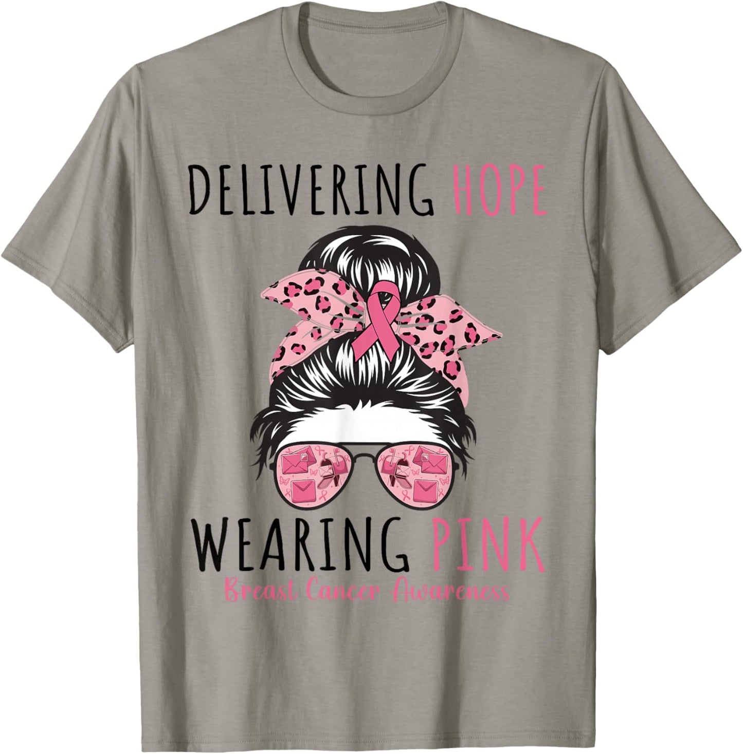 Postal Carrier Breast Cancer Awareness Women Pink Ribbon T-Shirt - T-Shirt | Sand