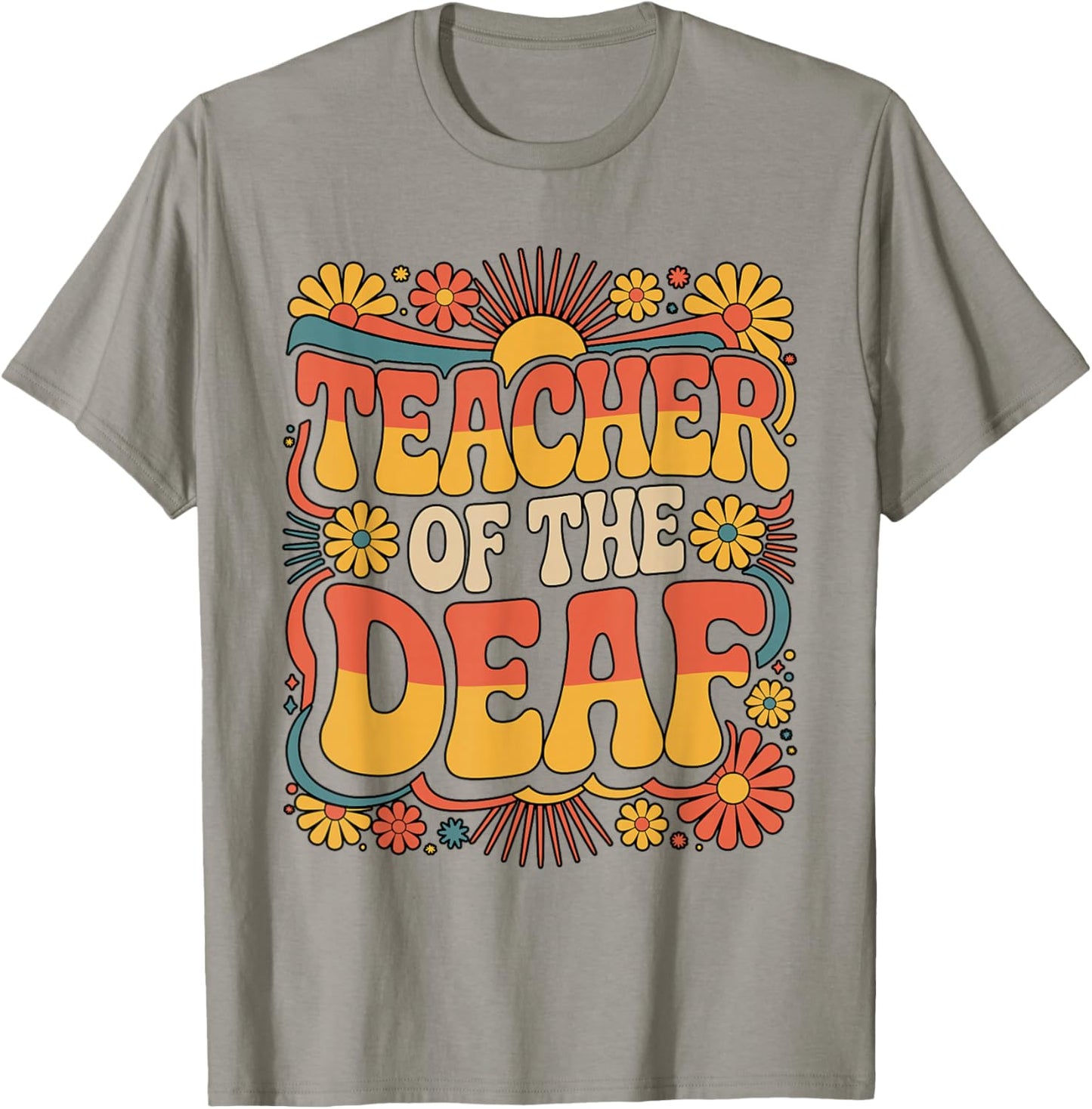 Teacher of the Deaf Rainbow Hands Typography T-Shirt - T-Shirt | Sand