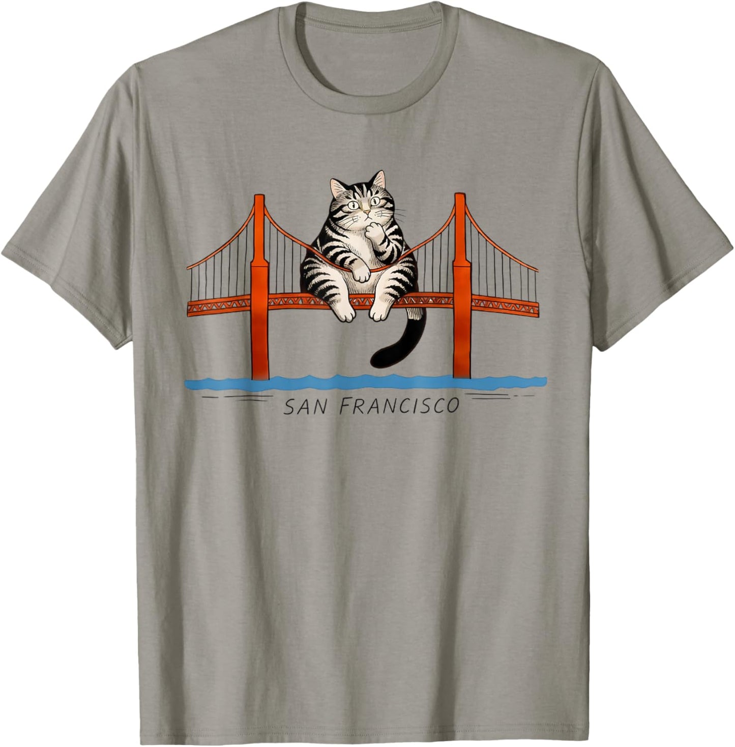San Francisco Cat Golden Gates Bridge Reading Books T-Shirt - T-Shirt | Sand