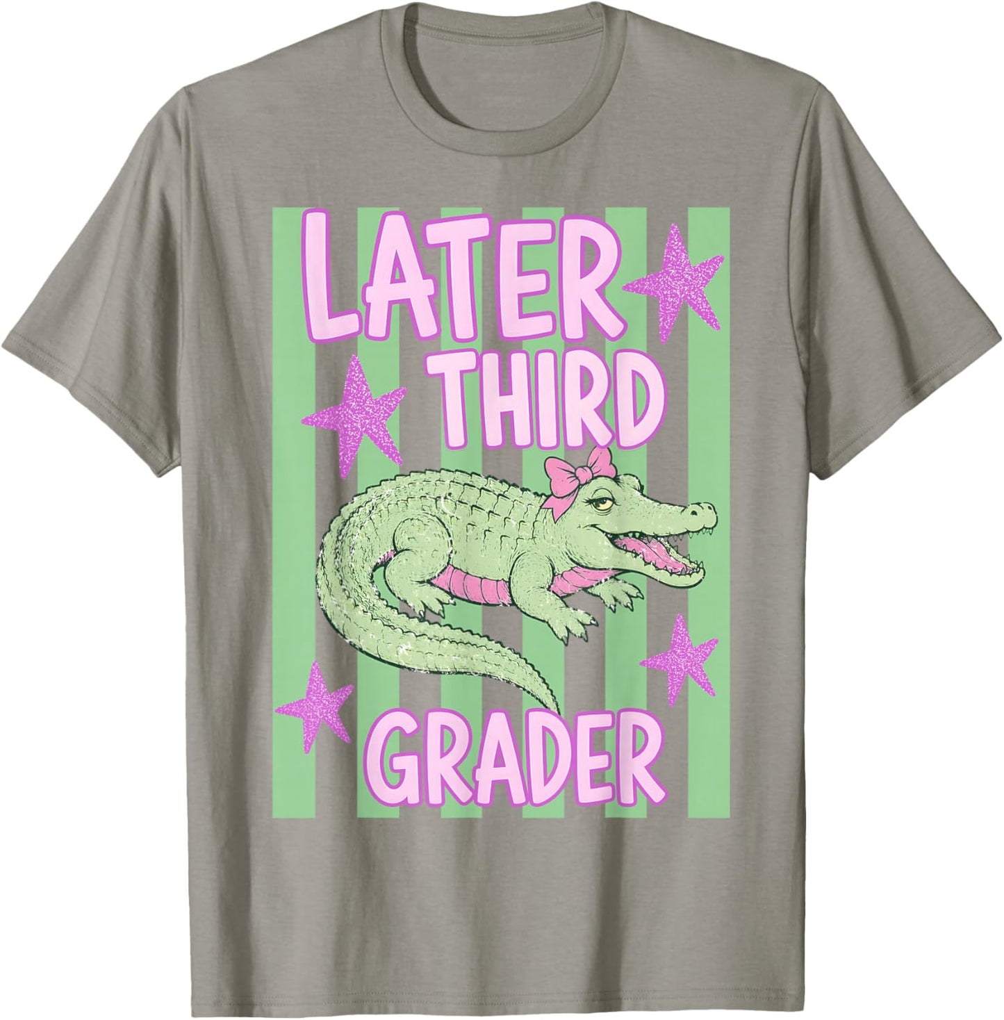 Pink Striped Later Third Grader End of School Year Teacher T-Shirt - T-Shirt | Sand