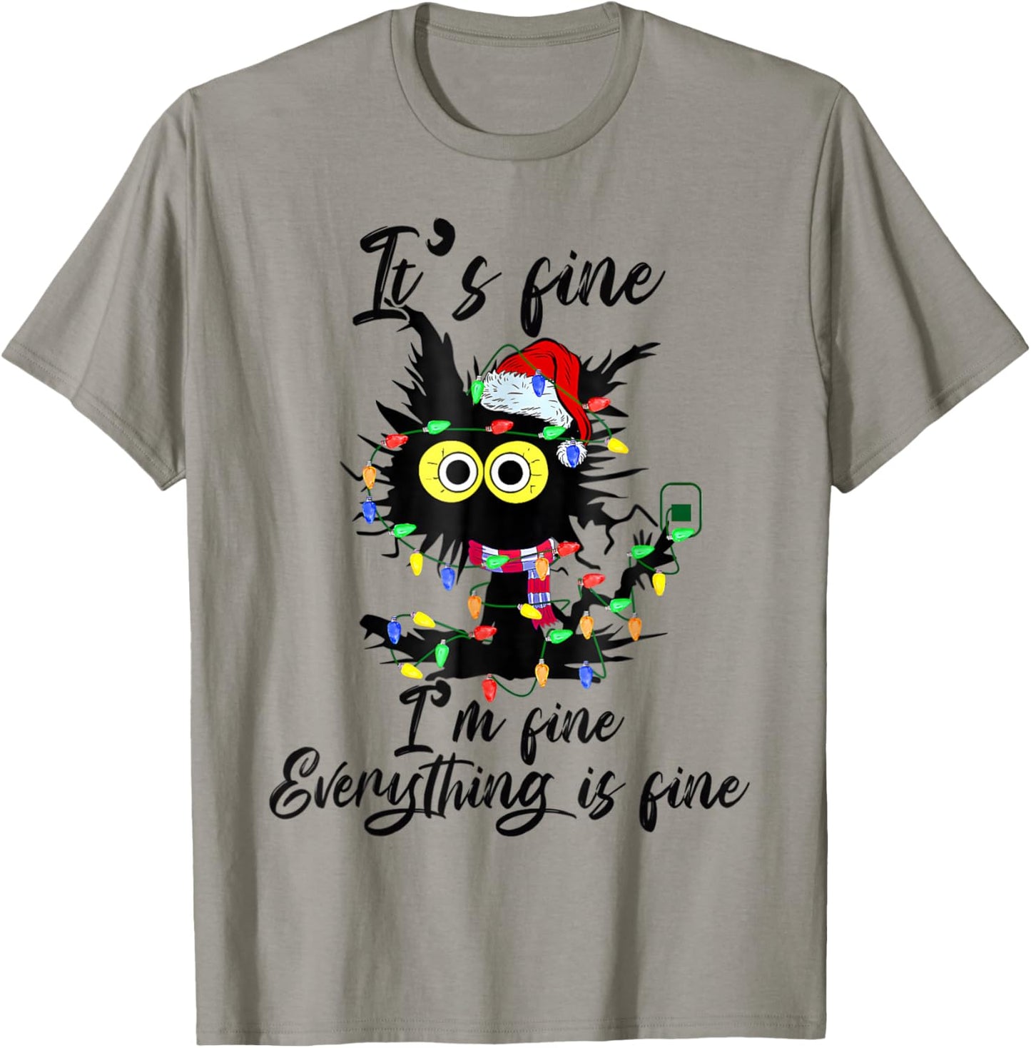 It's Fine I'm Fine Everything Is Fine Funny Cat Christmas T-Shirt - T-Shirt | Sand