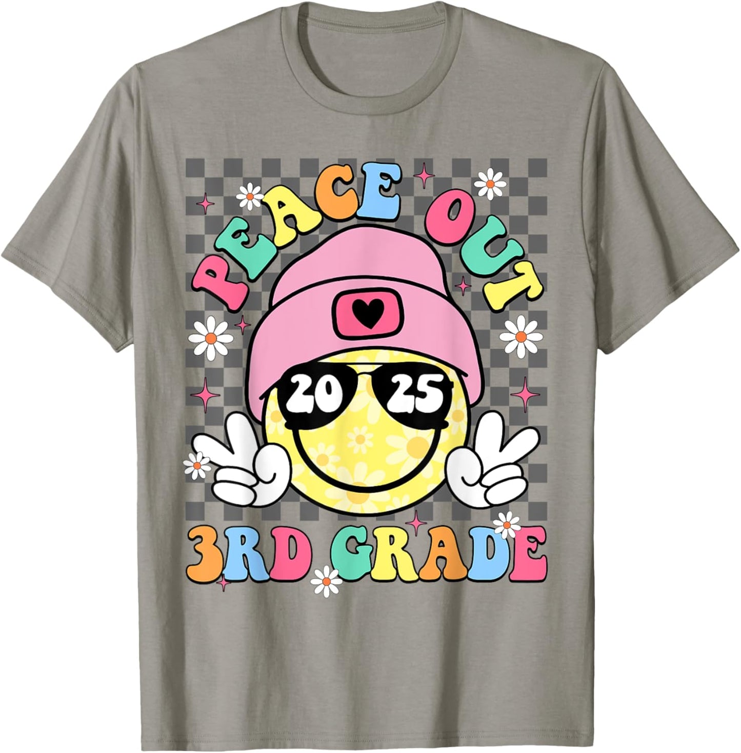 Peace Out 3rd Grade Smile Face Last Day Of School Boy Girl T-Shirt - T-Shirt | Sand