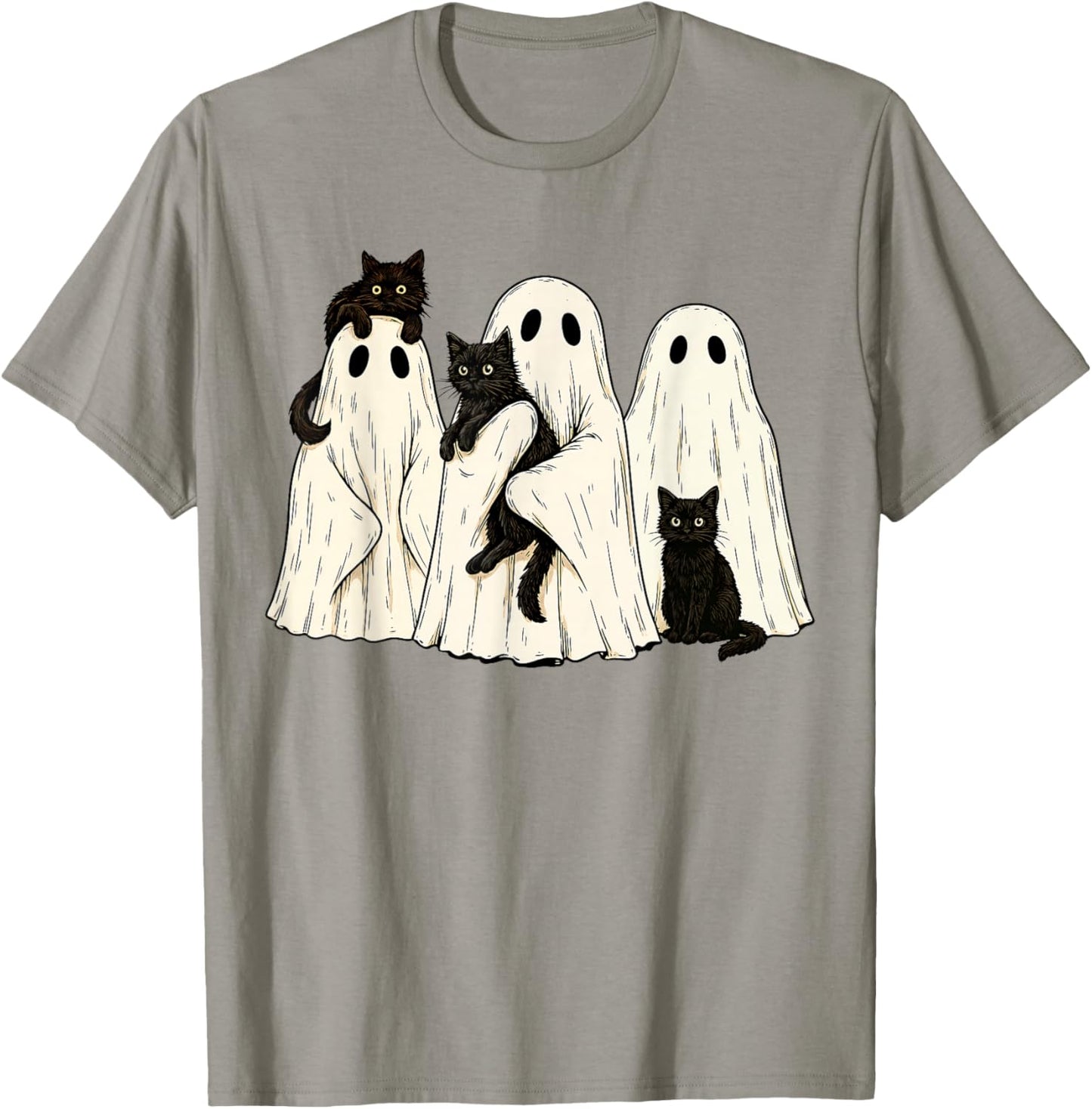 Retro Halloween Ghost Holding Black Cat Costume Men Women T-Shirt - T-Shirt | Sand
