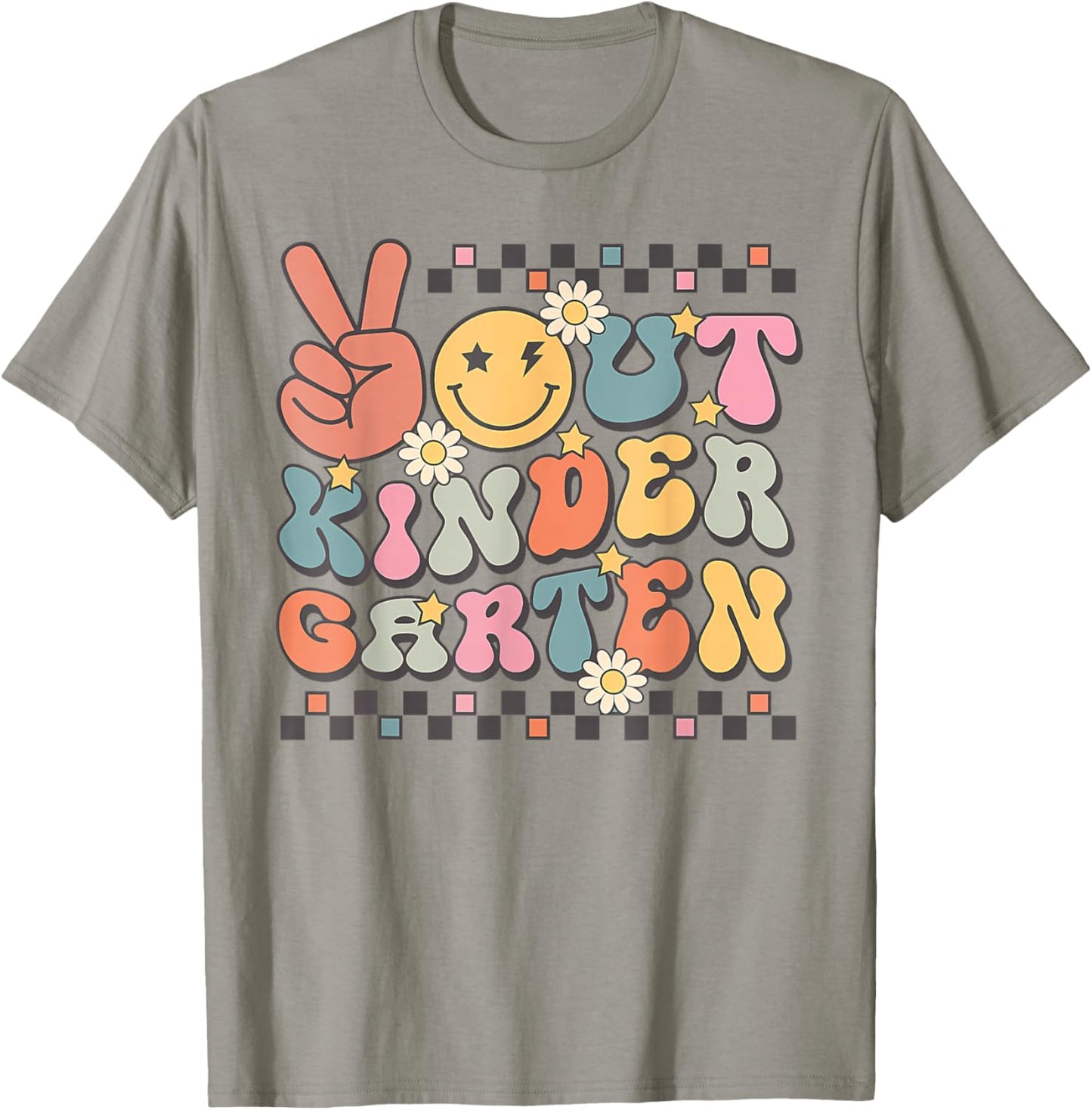 Groovy Peace Out Kindergarten Graduation Last Day of School T-Shirt - T-Shirt | Sand